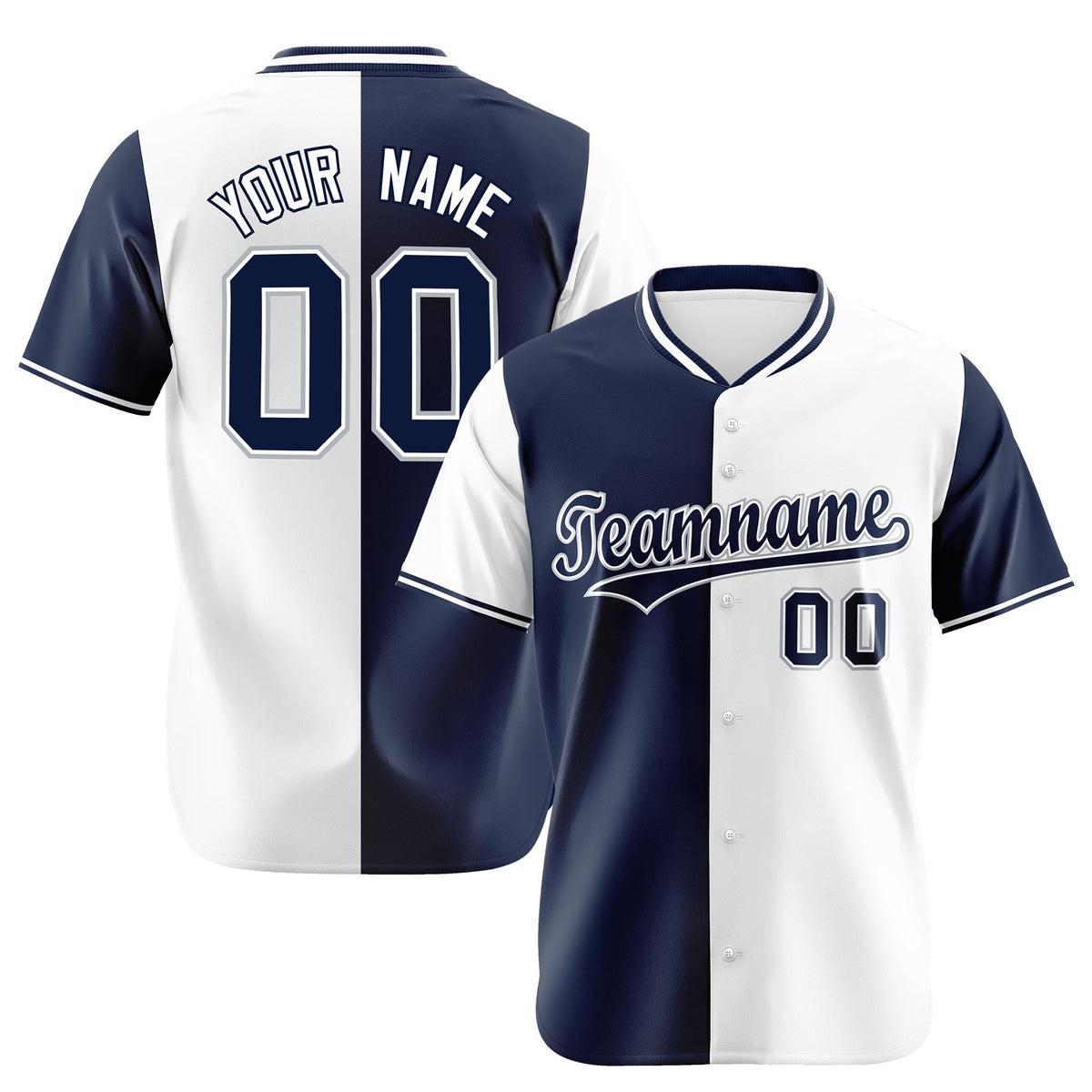 Custom Navy White Authentic Split Fashion Baseball Jersey