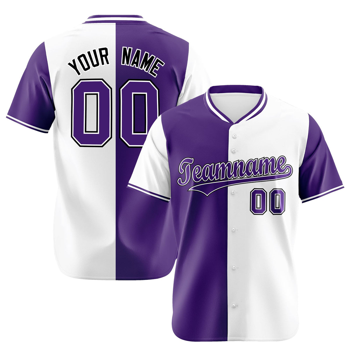 Custom Purple White Authentic Split Fashion Baseball Jersey