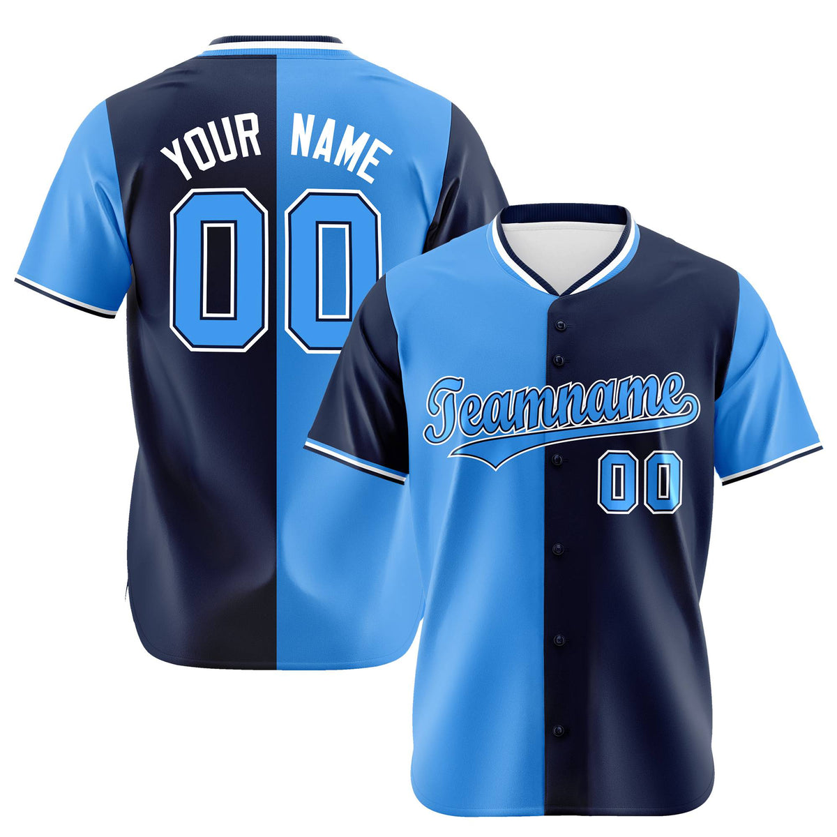 Custom Powder Blue Navy Authentic Split Fashion Baseball Jersey