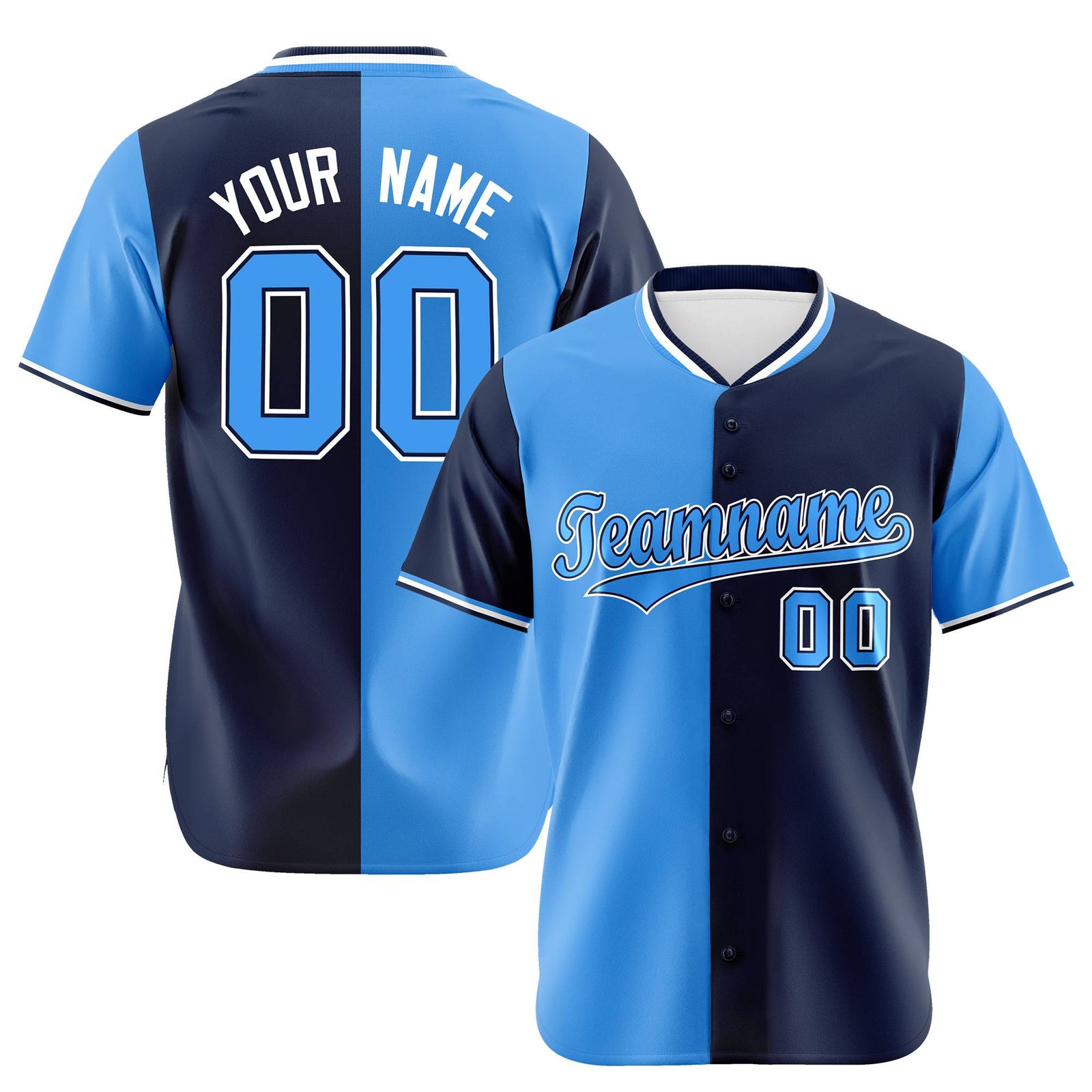 Custom Powder Blue Navy Authentic Split Fashion Baseball Jersey