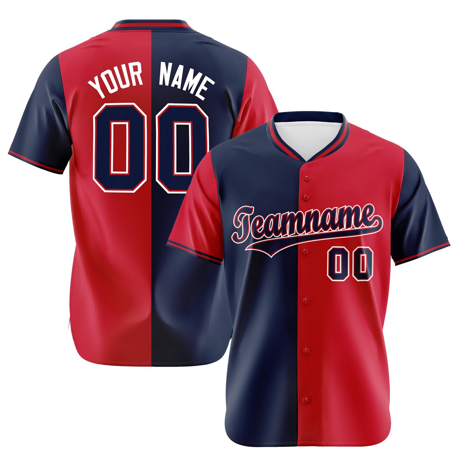 Custom Navy Red Authentic Split Fashion Baseball Jersey