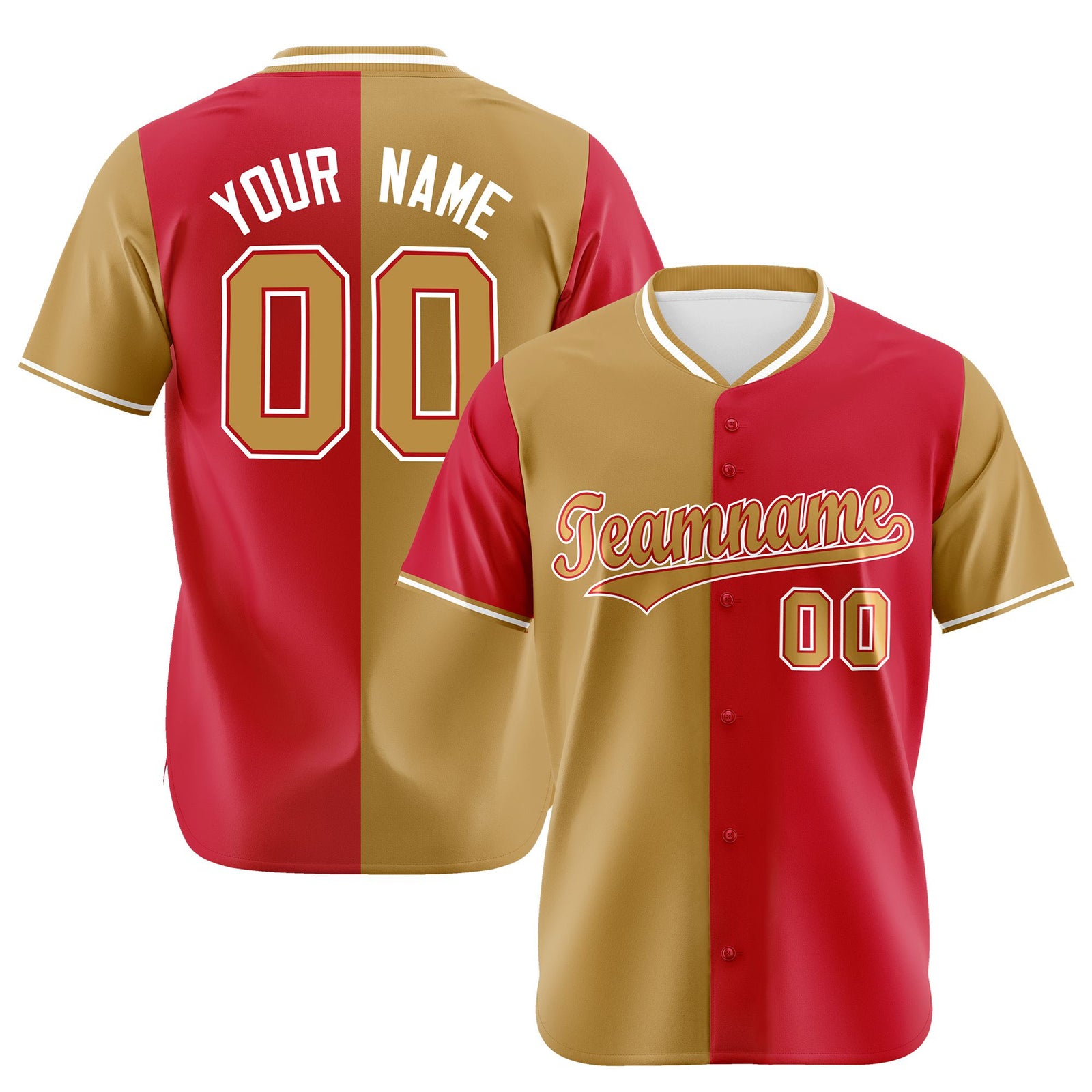 Custom Old Gold Red Authentic Split Fashion Baseball Jersey