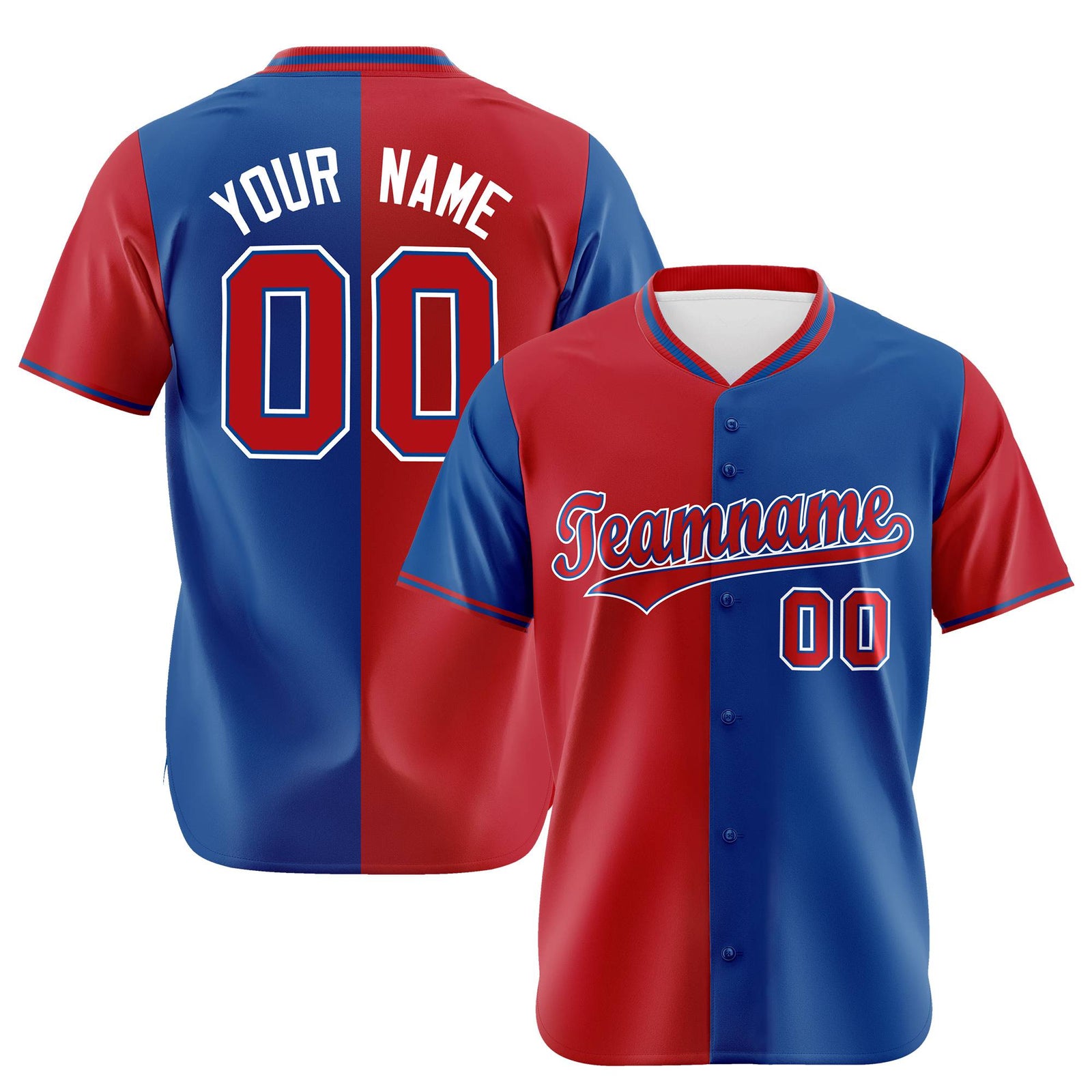 Custom Red Royal Blue Authentic Split Fashion Baseball Jersey