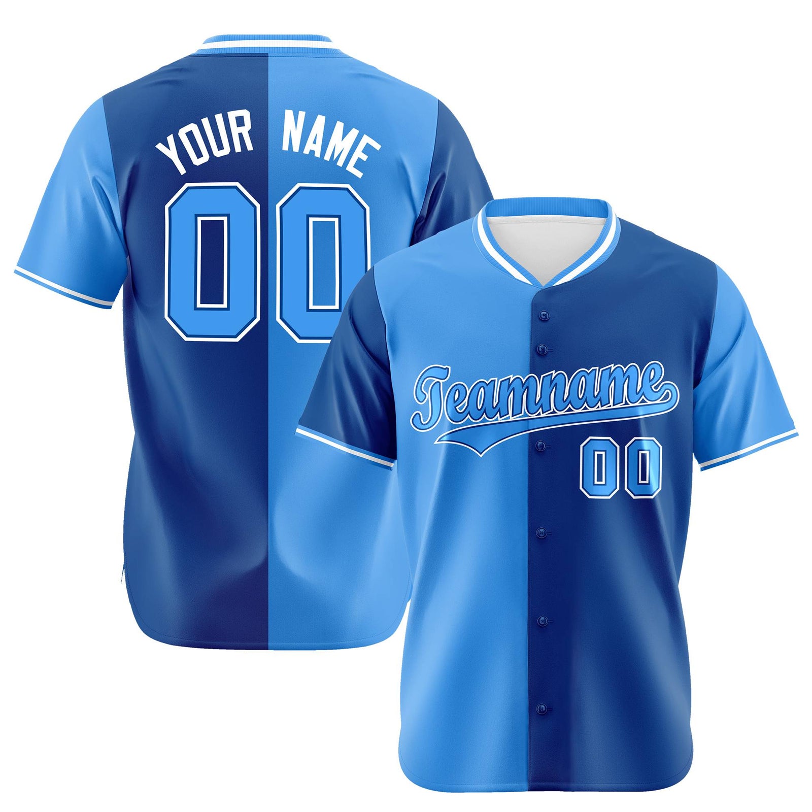 Custom Powder Blue-Royal Blue Authentic Split Fashion Baseball Jersey