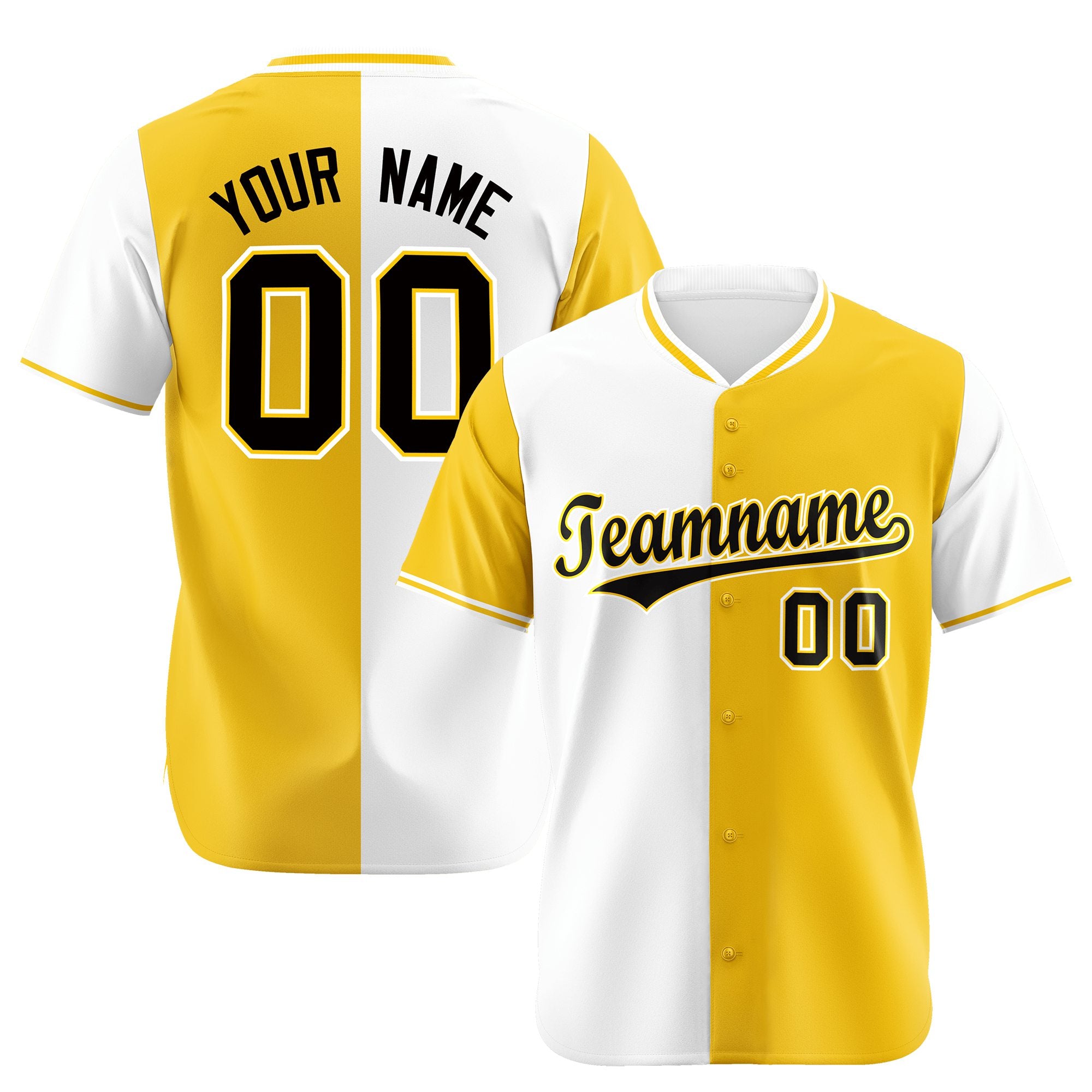 Custom White Gold Authentic Split Fashion Baseball Jersey