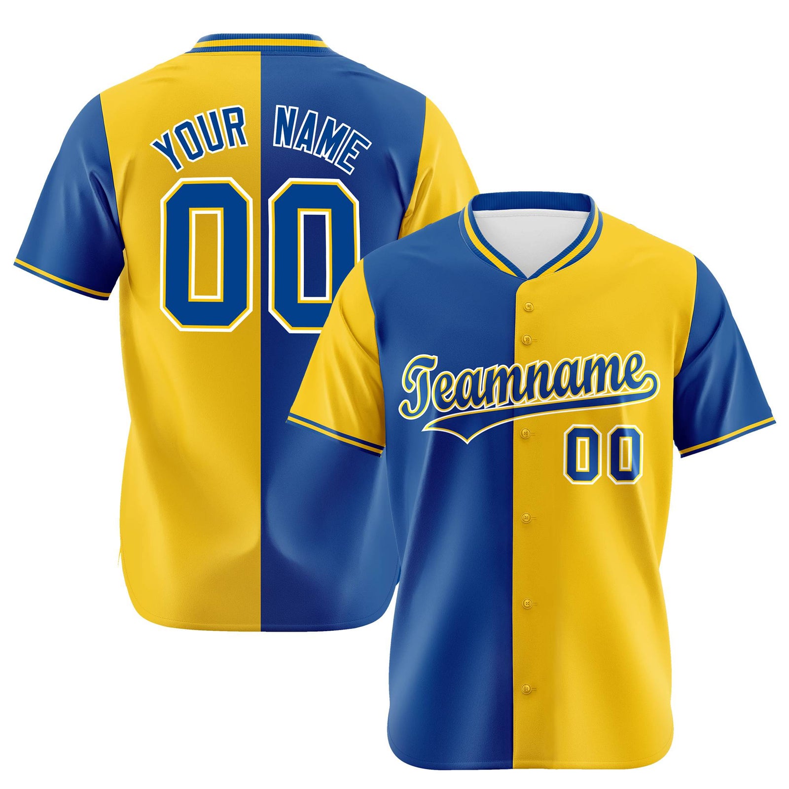 Custom Royal Blue Gold Authentic Split Fashion Baseball Jersey