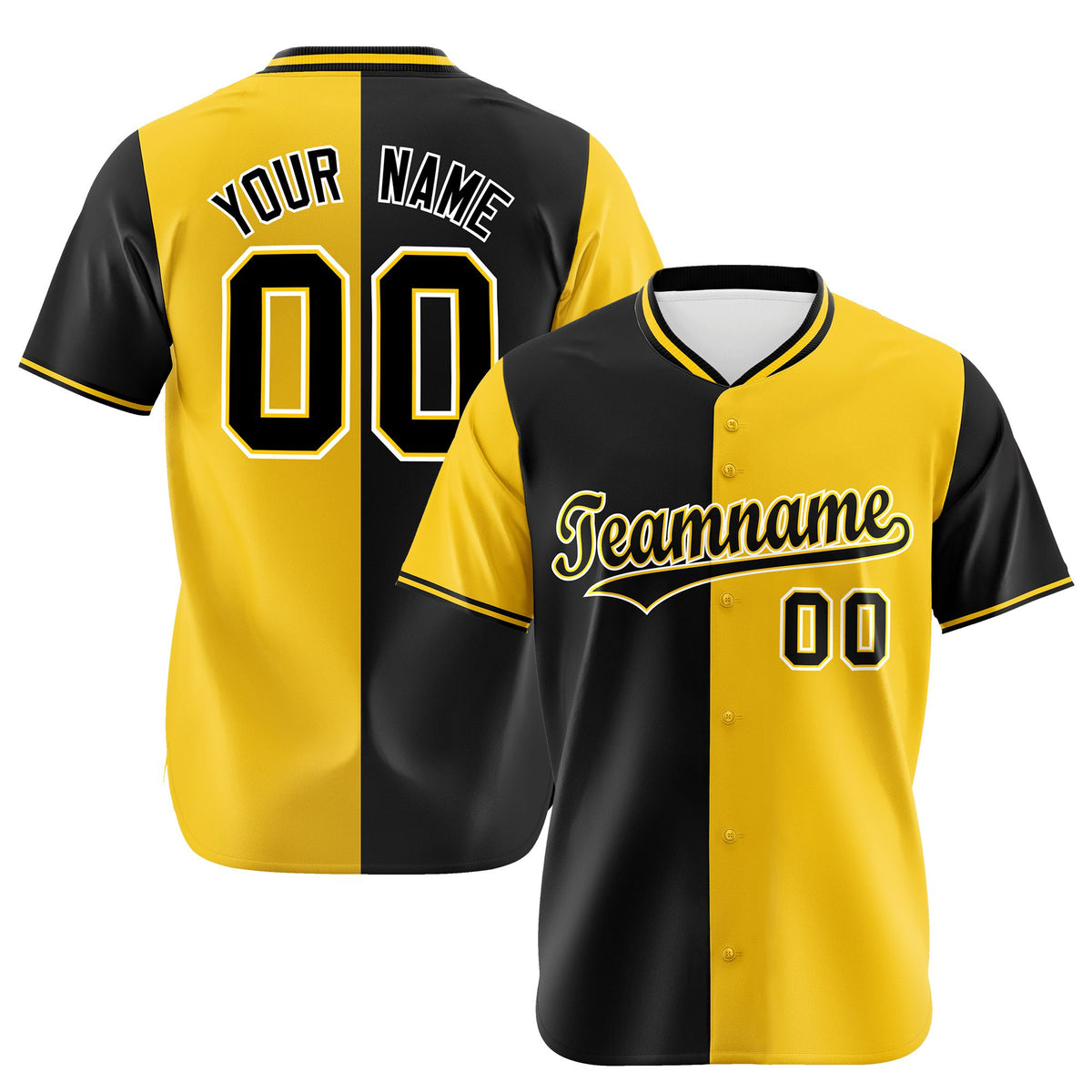 Custom Black Gold Authentic Split Fashion Baseball Jersey
