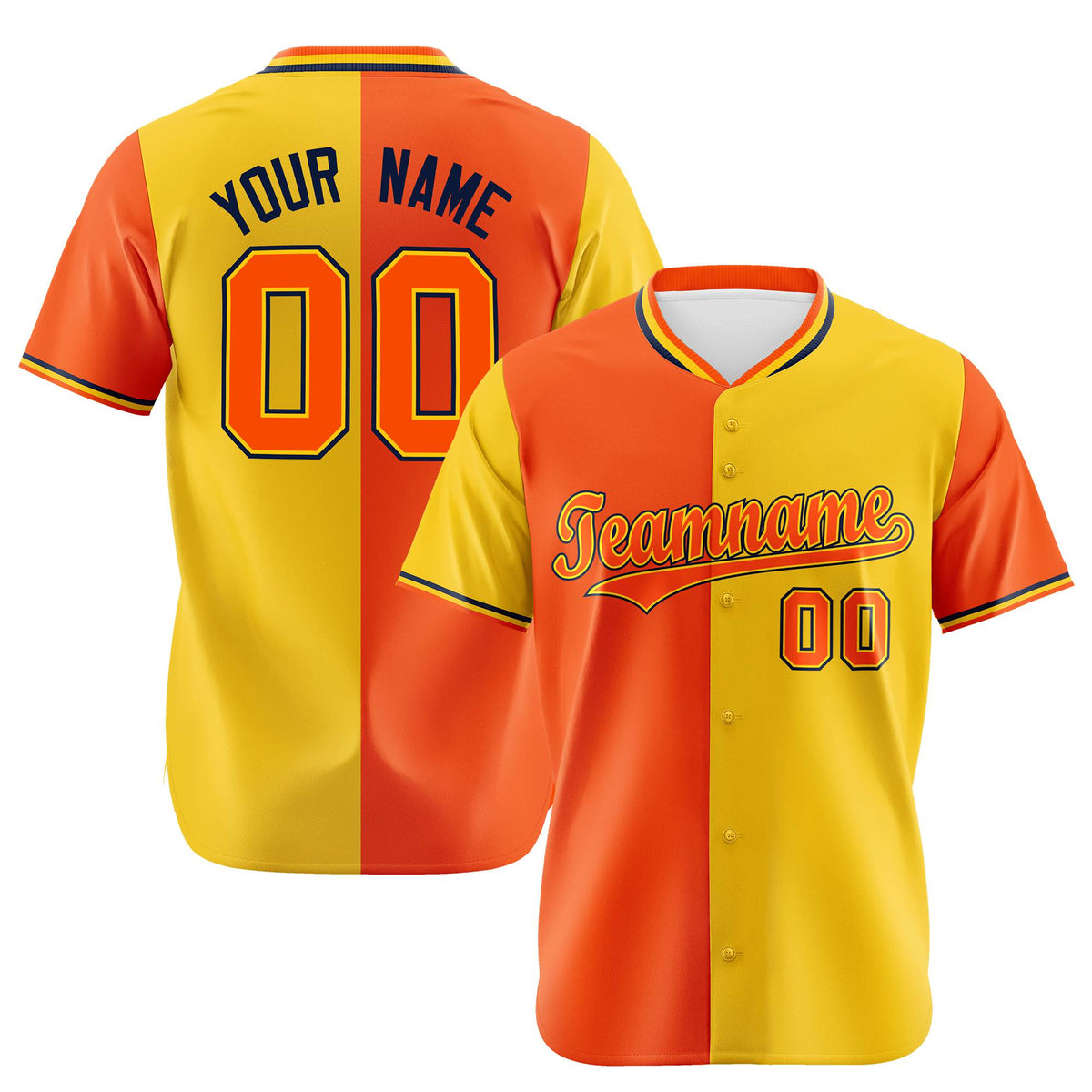 Custom Orange Gold Authentic Split Fashion Baseball Jersey