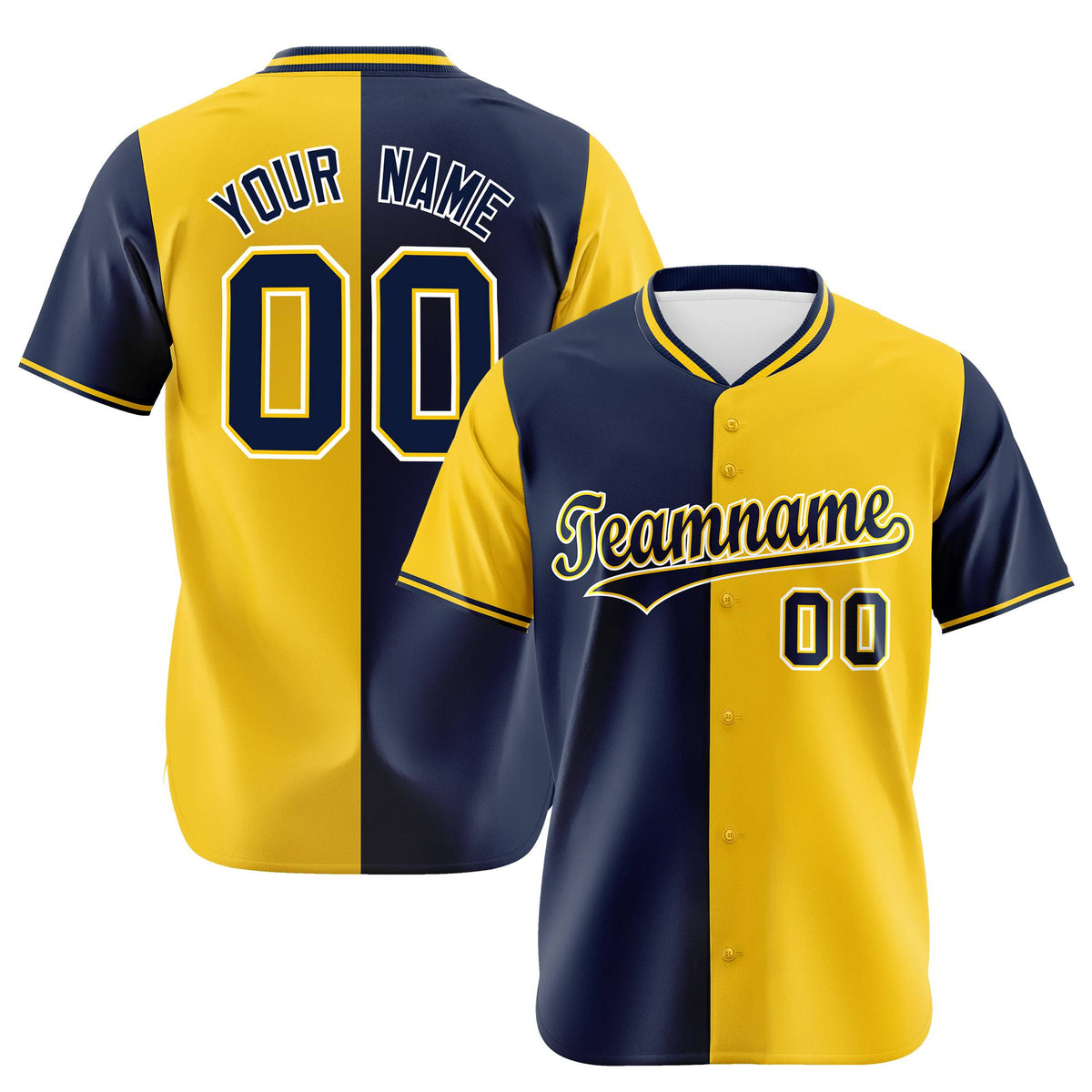 Custom Navy Gold Authentic Split Fashion Baseball Jersey