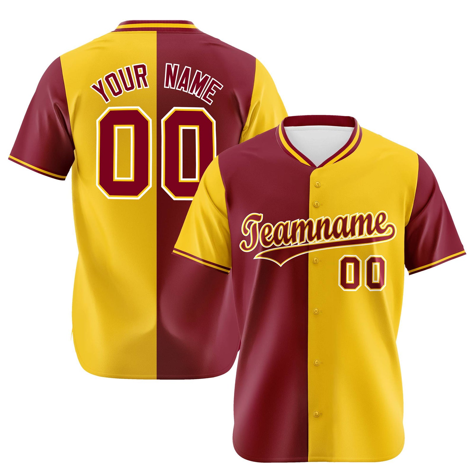 Custom Crimson Gold Authentic Split Fashion Baseball Jersey
