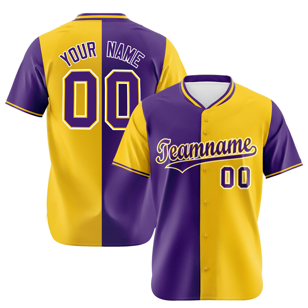 Custom Purple Gold Authentic Split Fashion Baseball Jersey