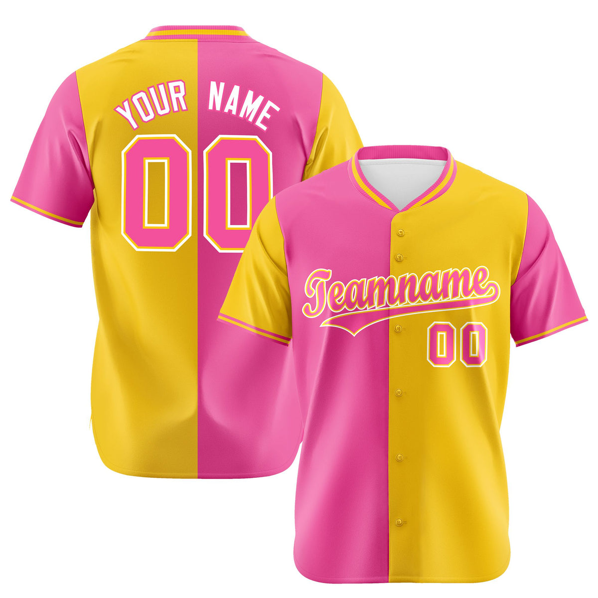 Custom Pink Gold Authentic Split Fashion Baseball Jersey