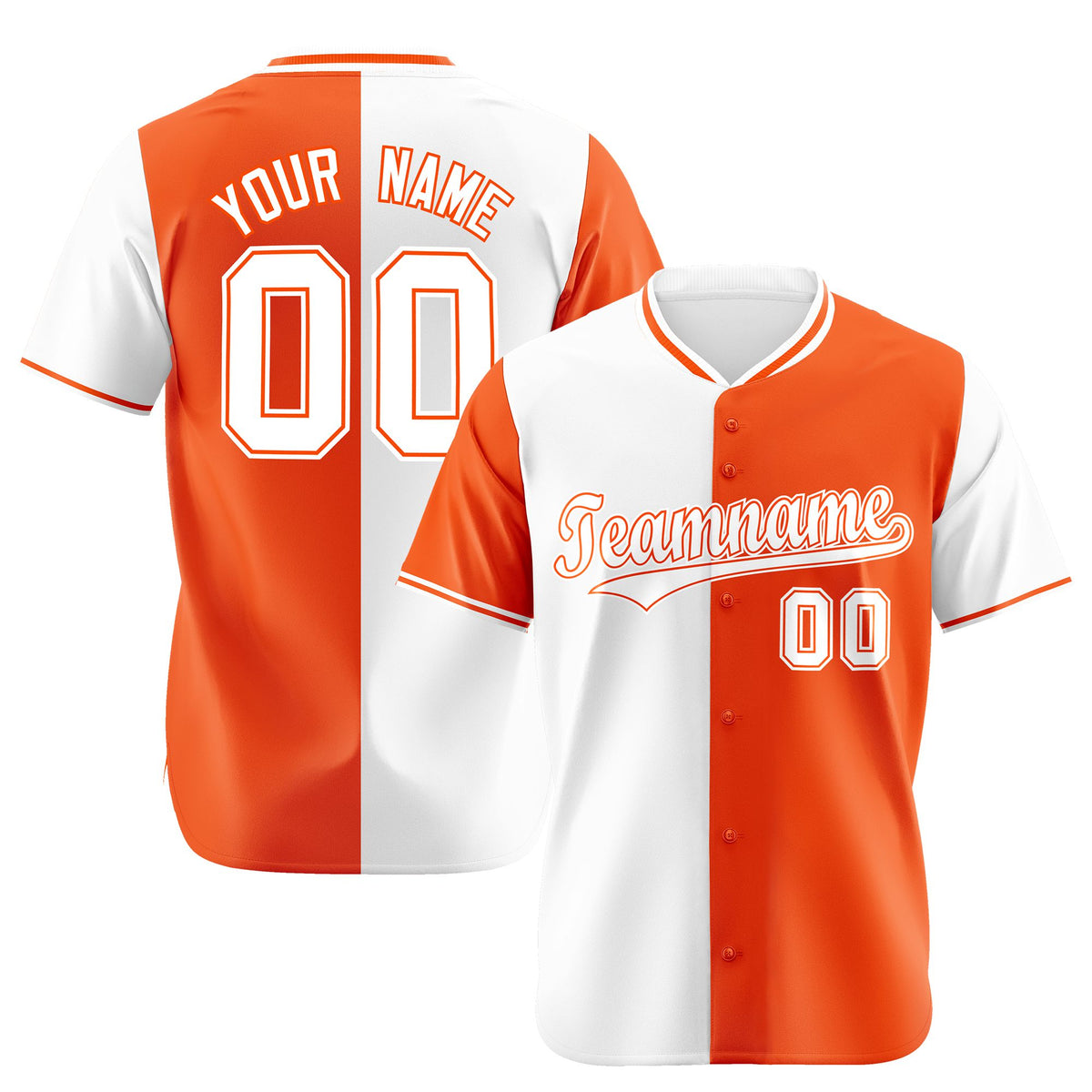 Custom White Orange Authentic Split Fashion Baseball Jersey