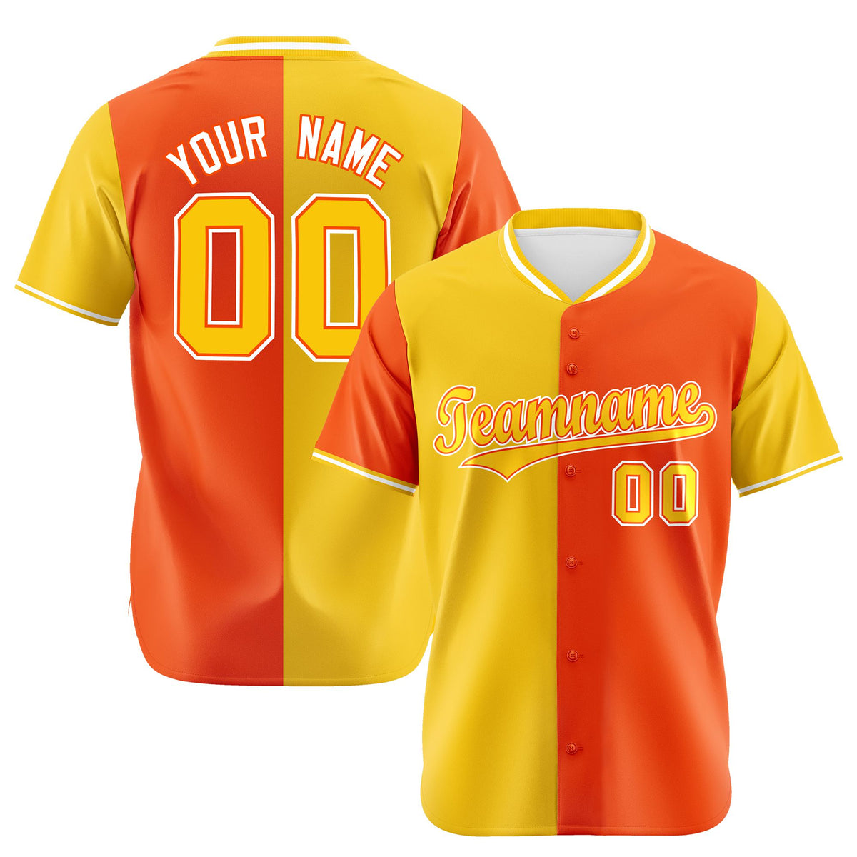 Custom Gold Orange Authentic Split Fashion Baseball Jersey
