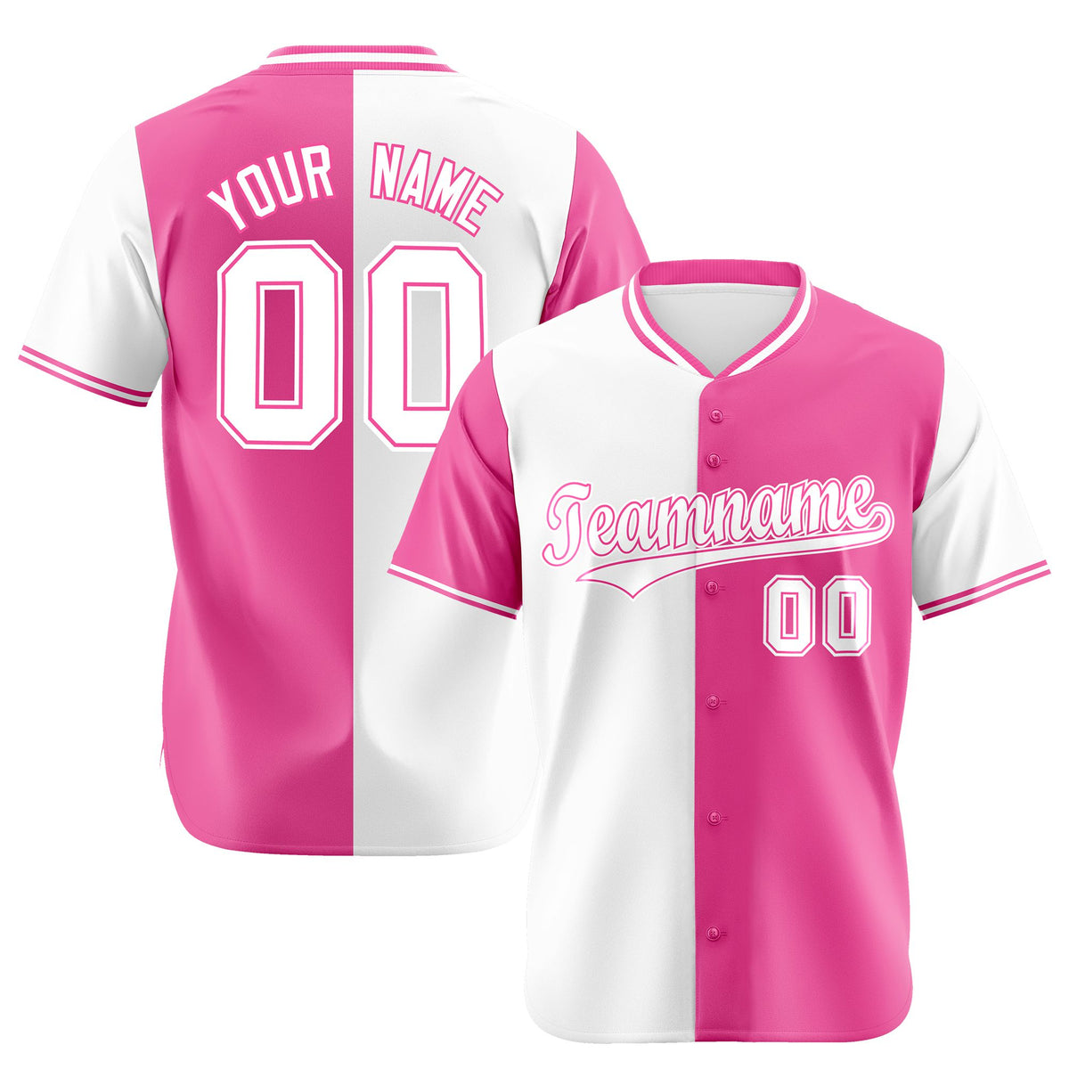 Custom White Pink Authentic Split Fashion Baseball Jersey