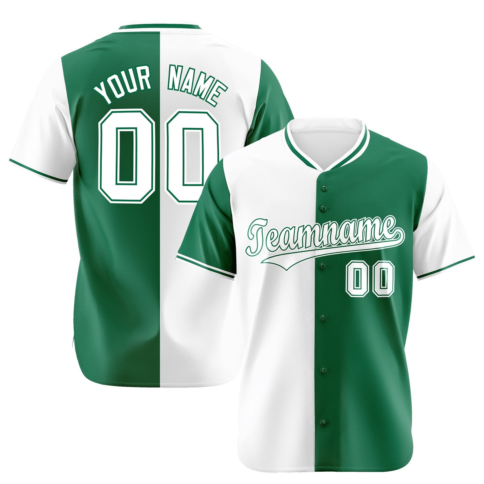 Custom White Kelly Green Authentic Split Fashion Baseball Jersey