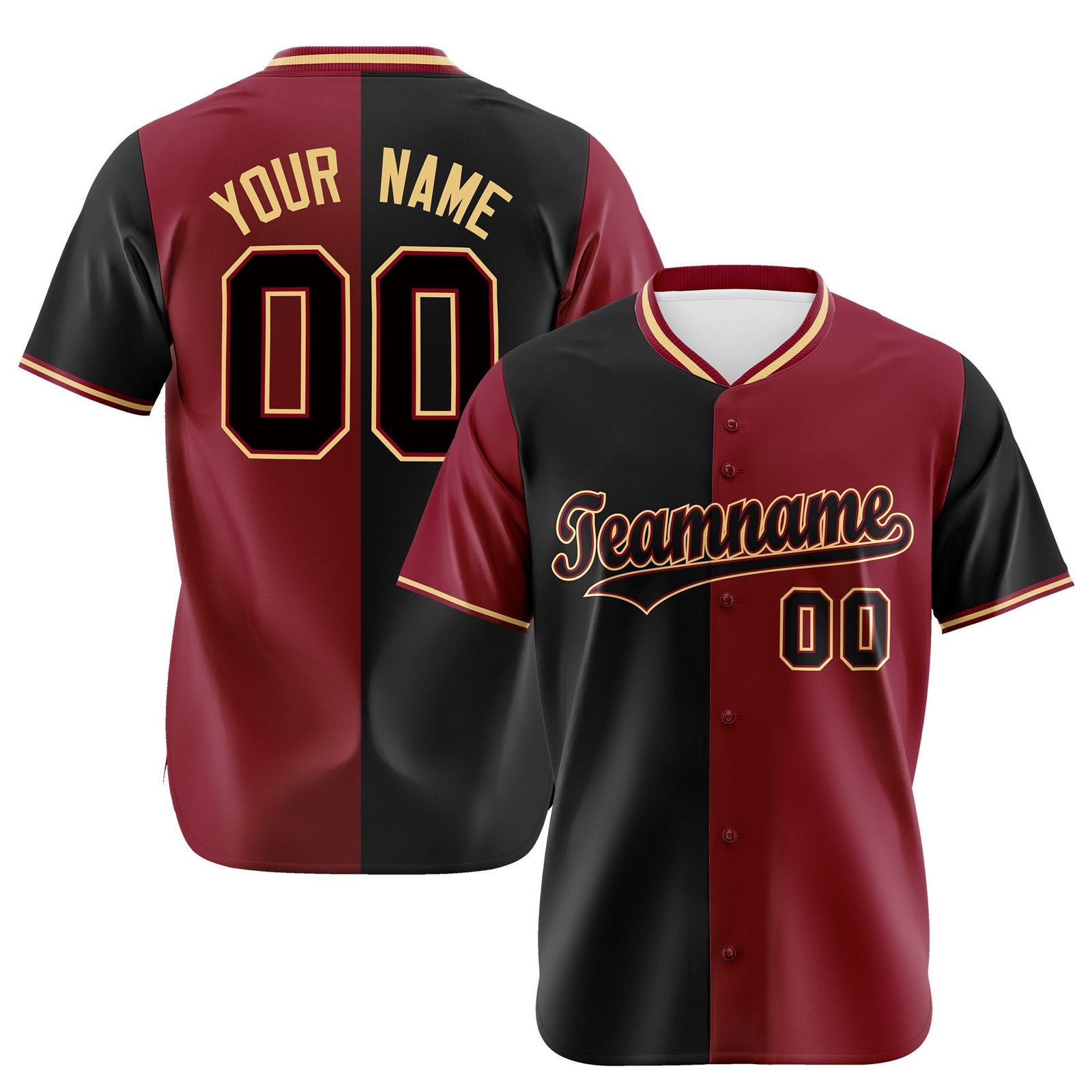 Custom Black Crimson Authentic Split Fashion Baseball Jersey
