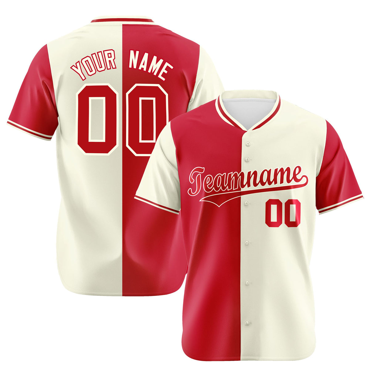 Custom Red Cream Authentic Split Fashion Baseball Jersey
