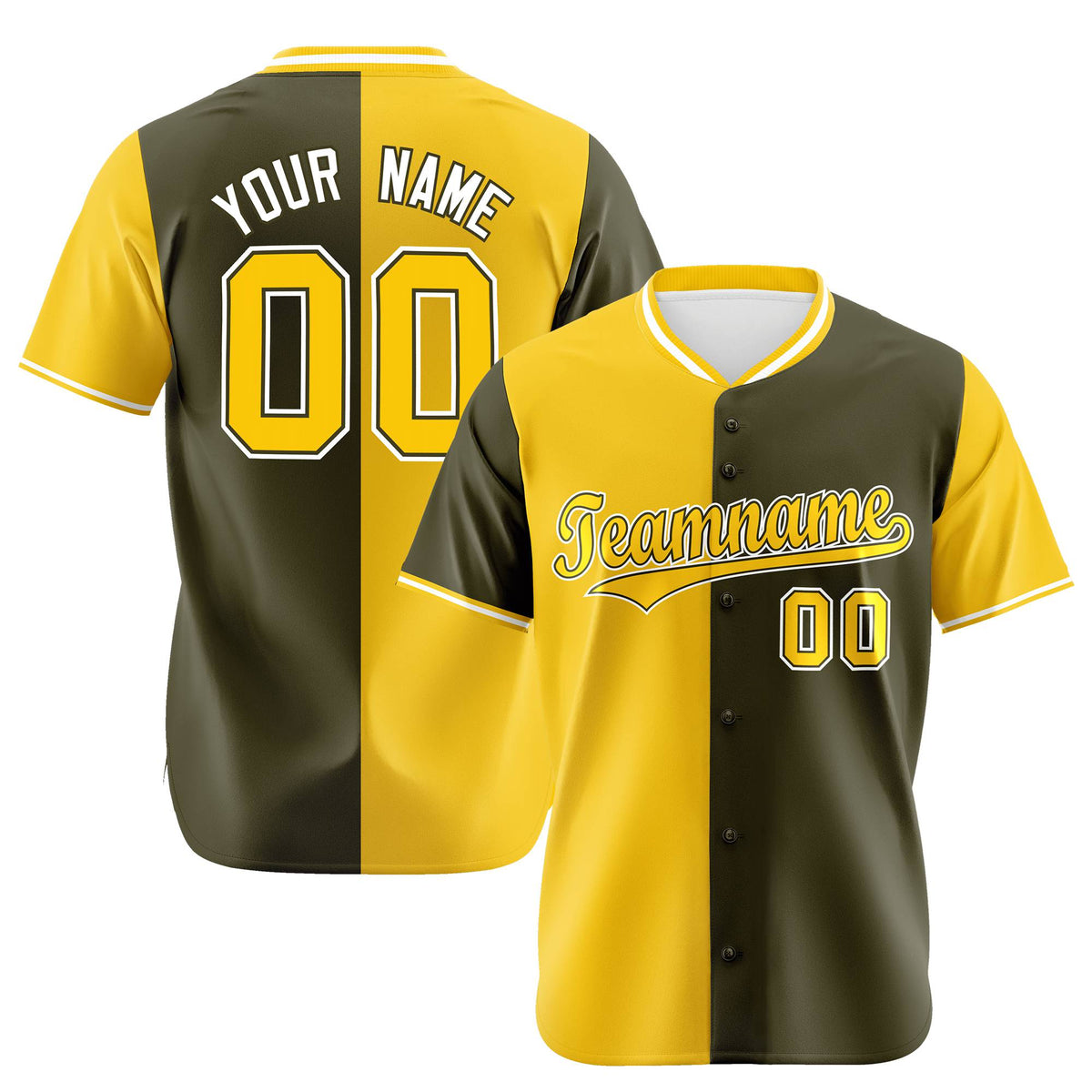 Custom Gold Olive Authentic Split Fashion Baseball Jersey