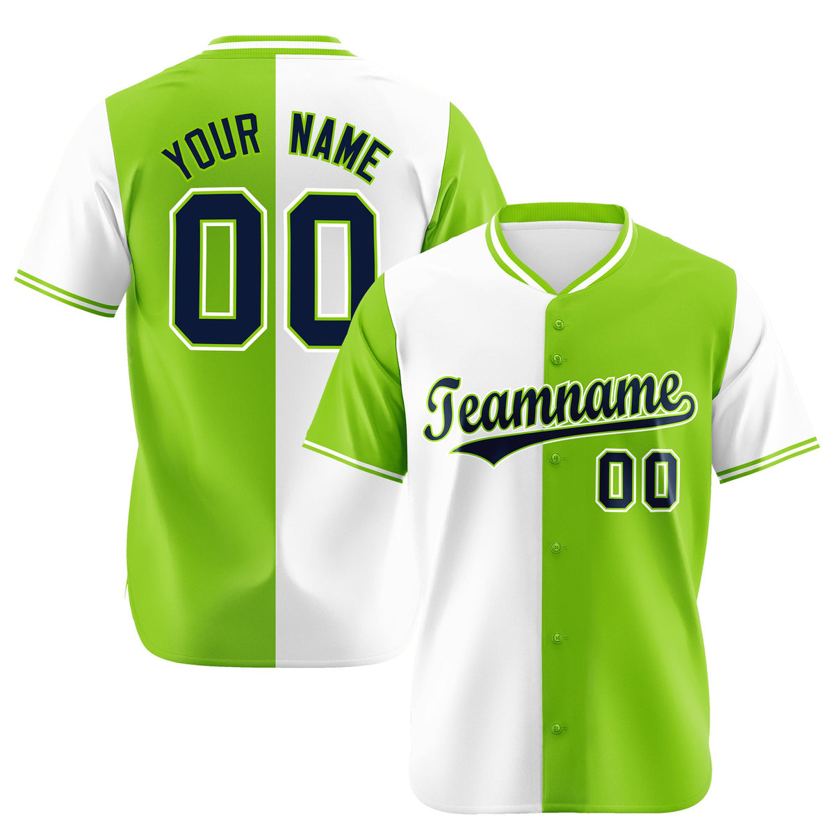 Custom White Neon Green Authentic Split Fashion Baseball Jersey