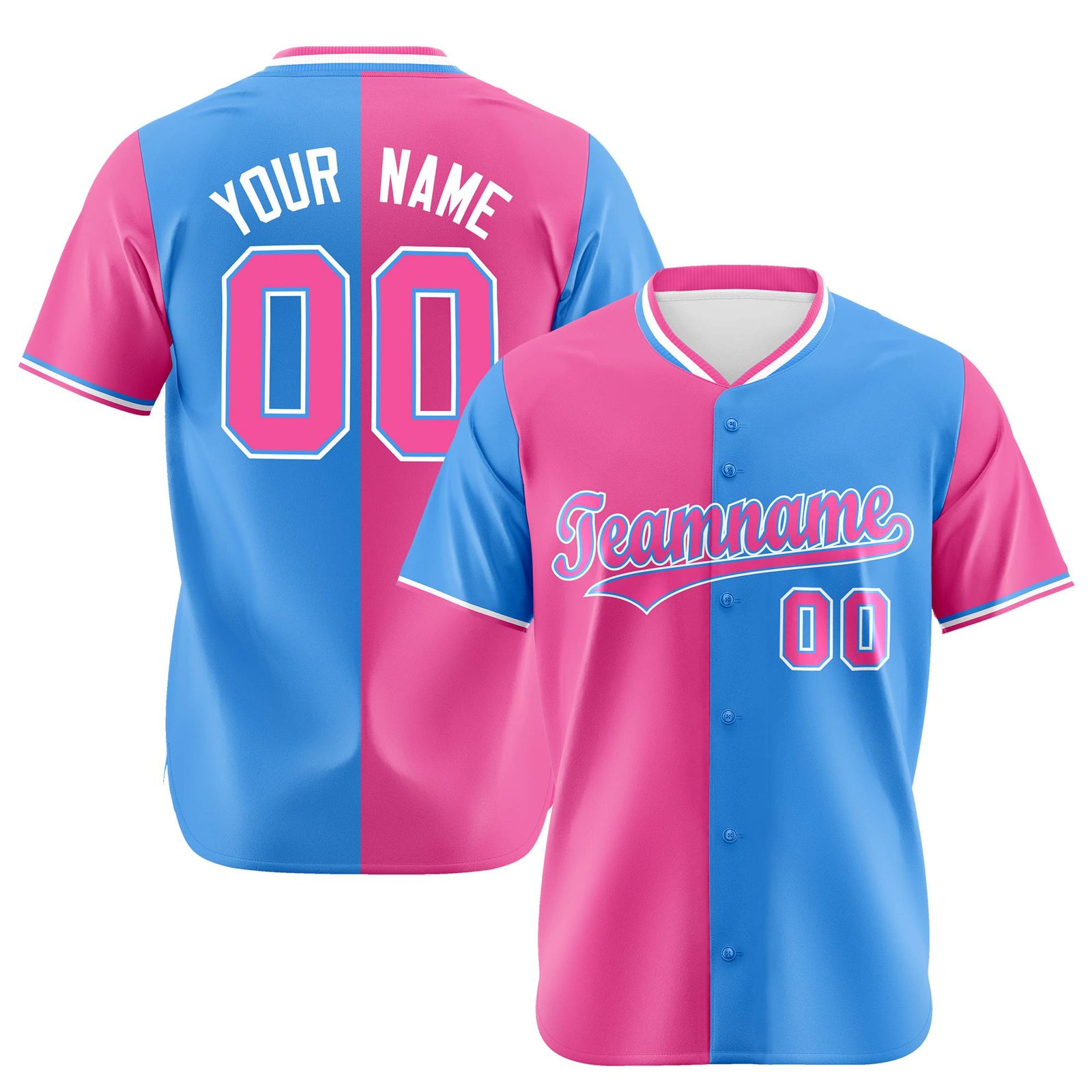 Custom Pink Powder Blue Authentic Split Fashion Baseball Jersey