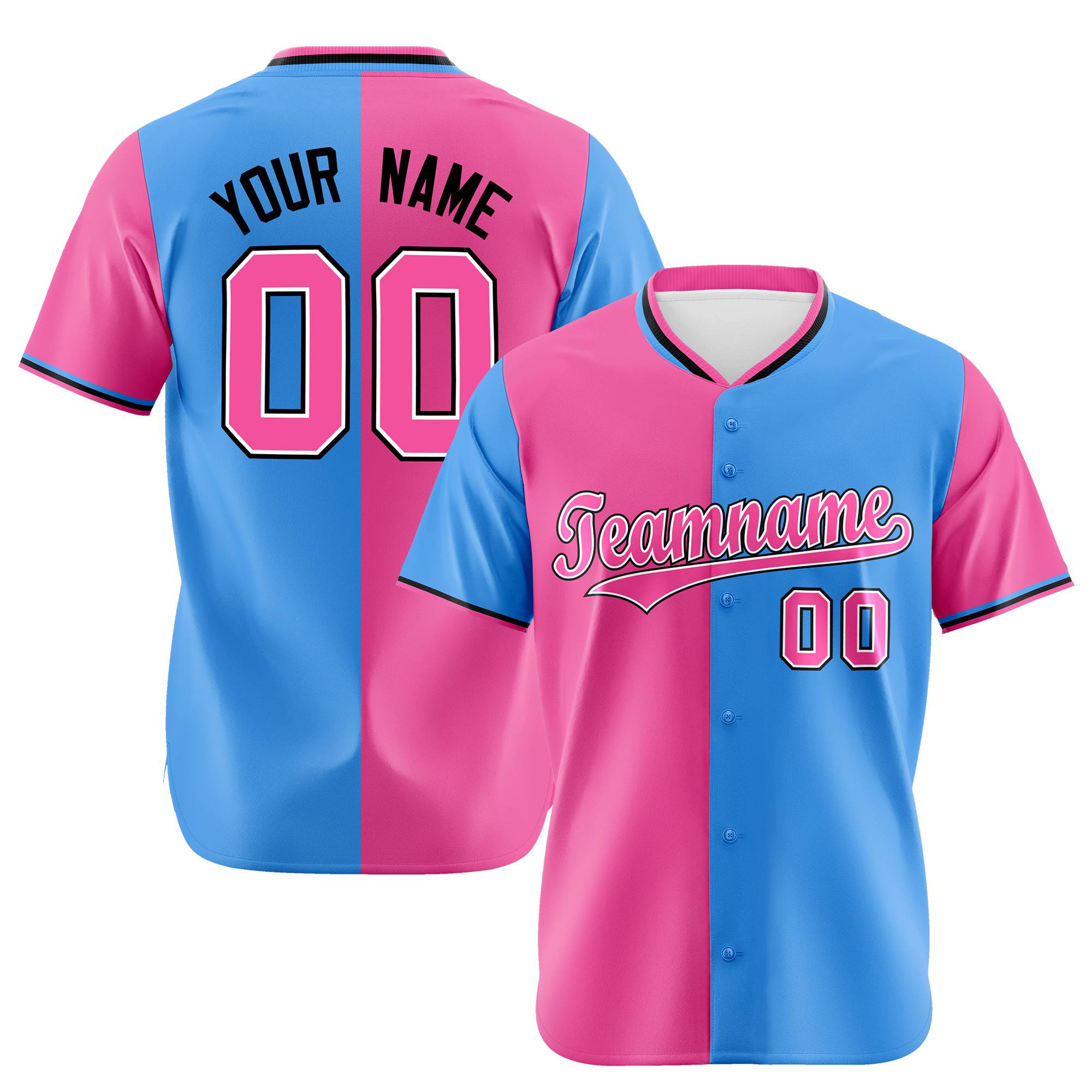 Custom Pink Powder Blue Authentic Split Fashion Baseball Jersey