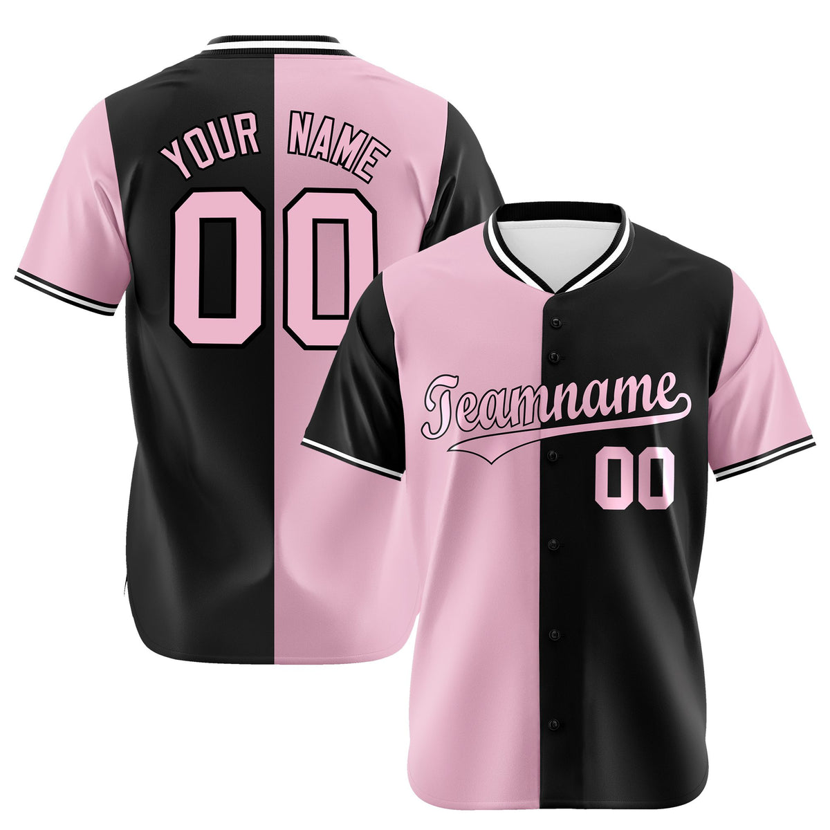 Custom Light Pink Black Authentic Split Fashion Baseball Jersey