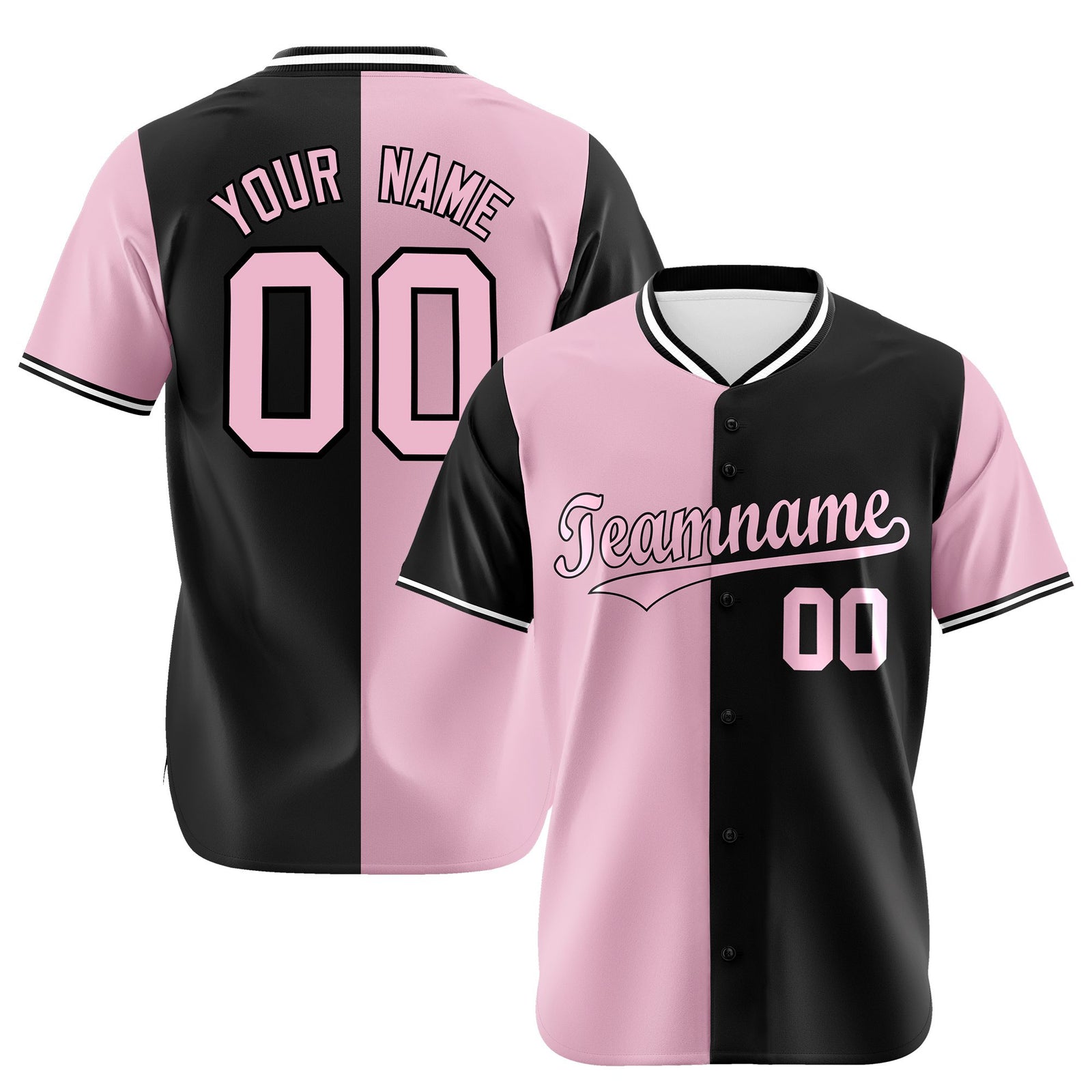 Custom Light Pink Black Authentic Split Fashion Baseball Jersey