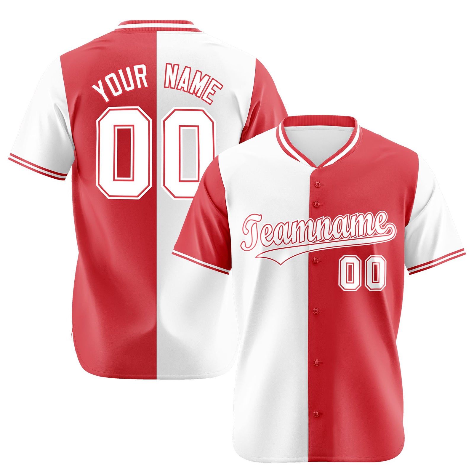 Custom White Light Red Authentic Split Fashion Baseball Jersey