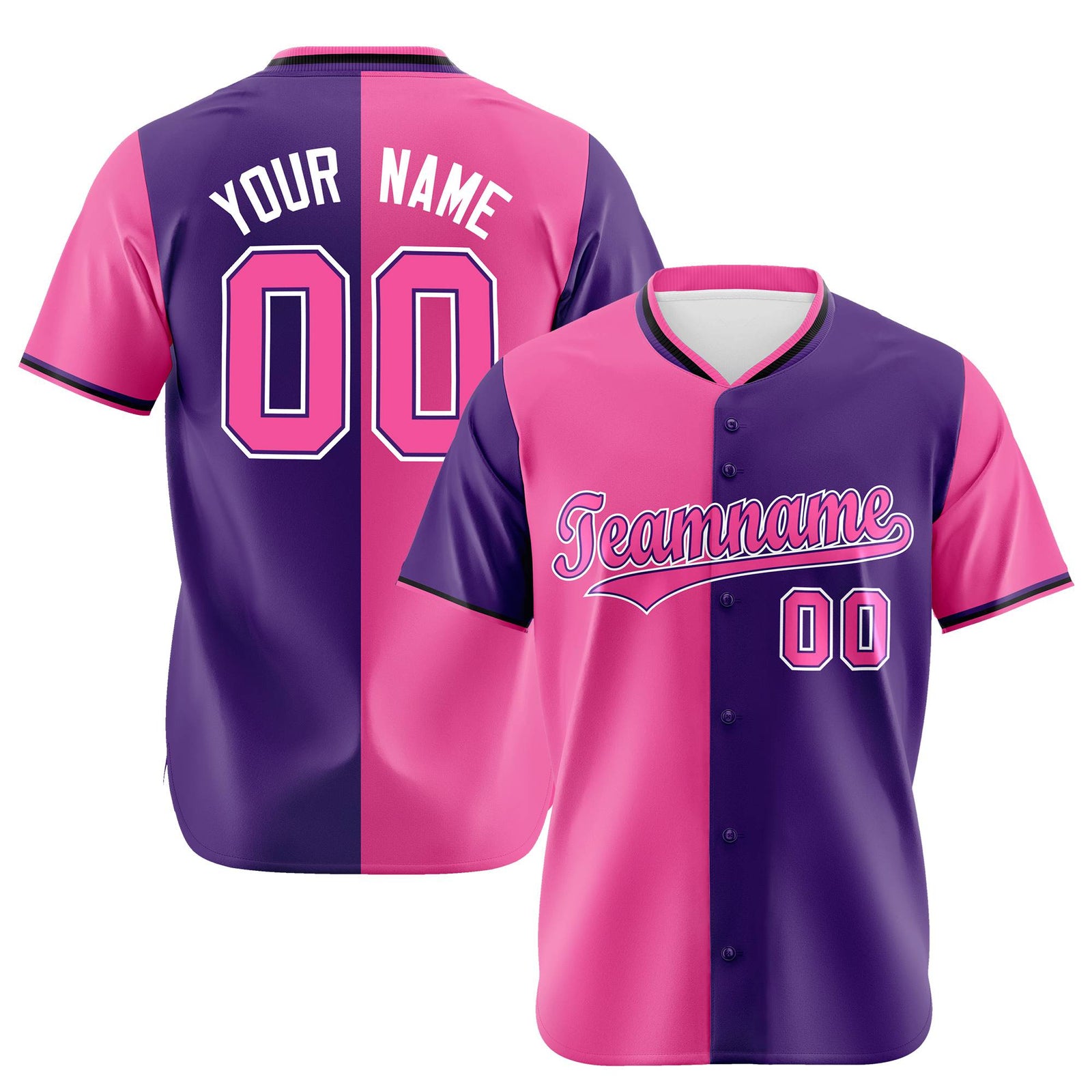 Custom Pink Purple Authentic Split Fashion Baseball Jersey