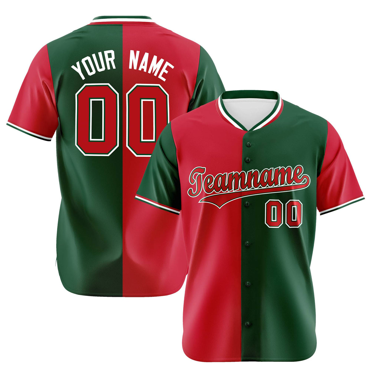 Custom Red Green Authentic Split Fashion Baseball Jersey