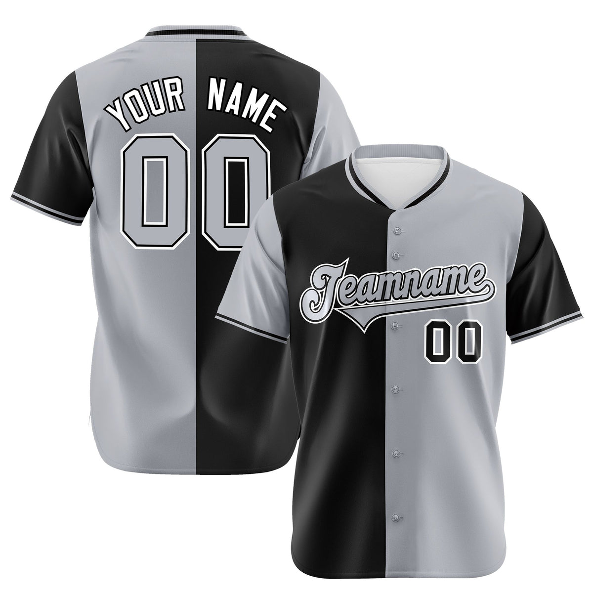 Custom Black Gray Authentic Split Fashion Baseball Jersey