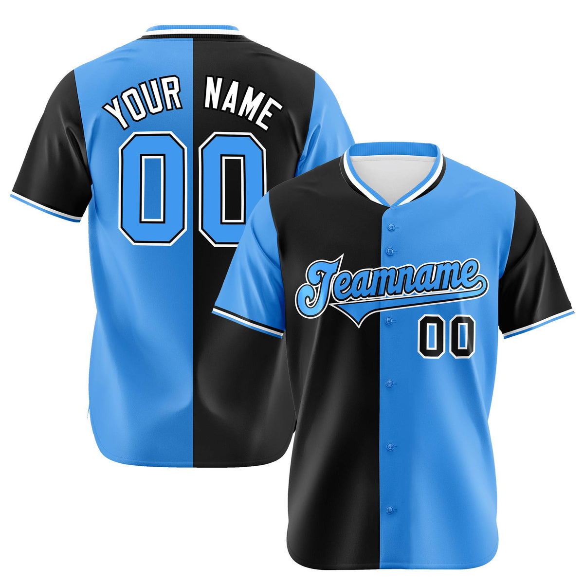 Custom Black Powder Blue Authentic Split Fashion Baseball Jersey