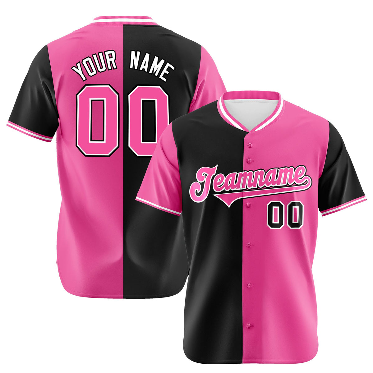 Custom Black Pink Authentic Split Fashion Baseball Jersey