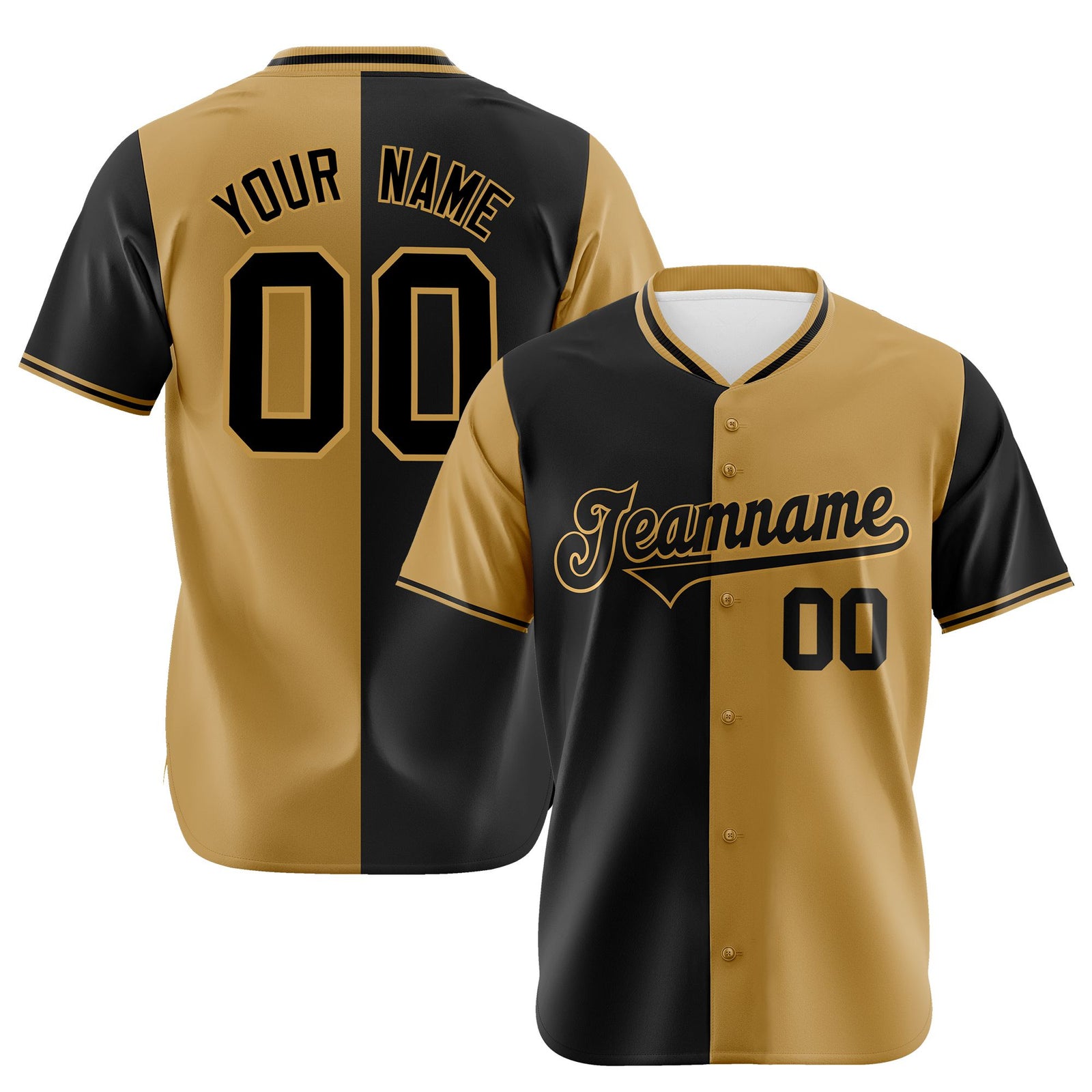 Custom Black Old Gold Authentic Split Fashion Baseball Jersey