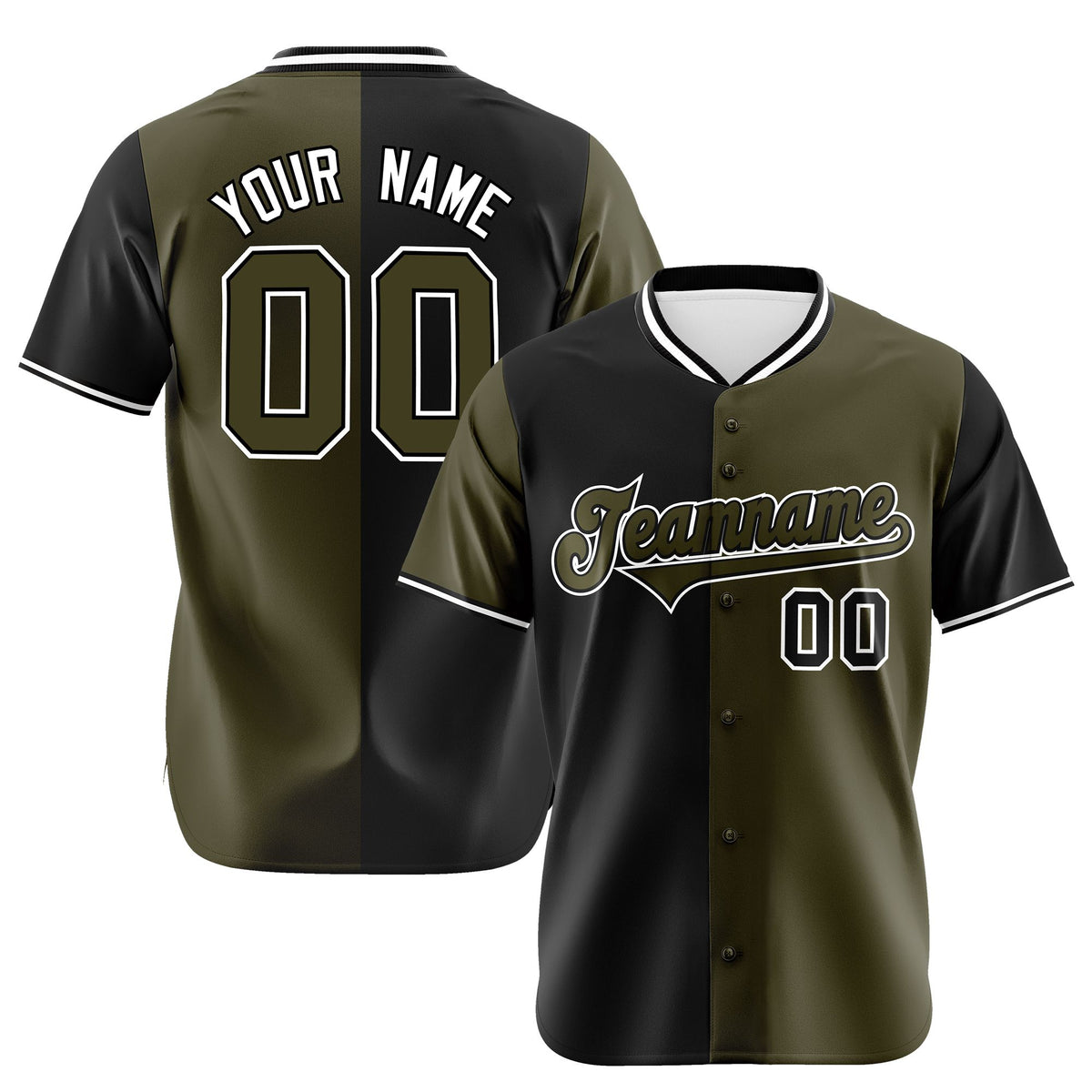 Custom Black Olive Authentic Split Fashion Baseball Jersey