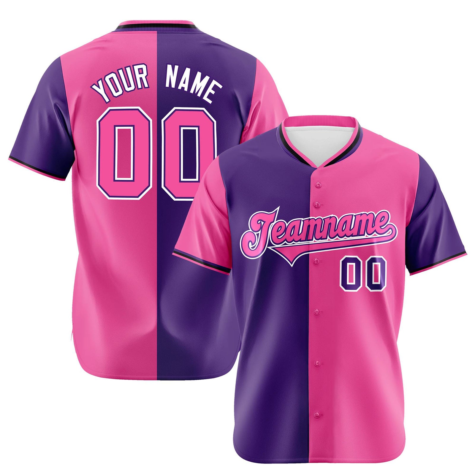 Custom Purple Pink Authentic Split Fashion Baseball Jersey