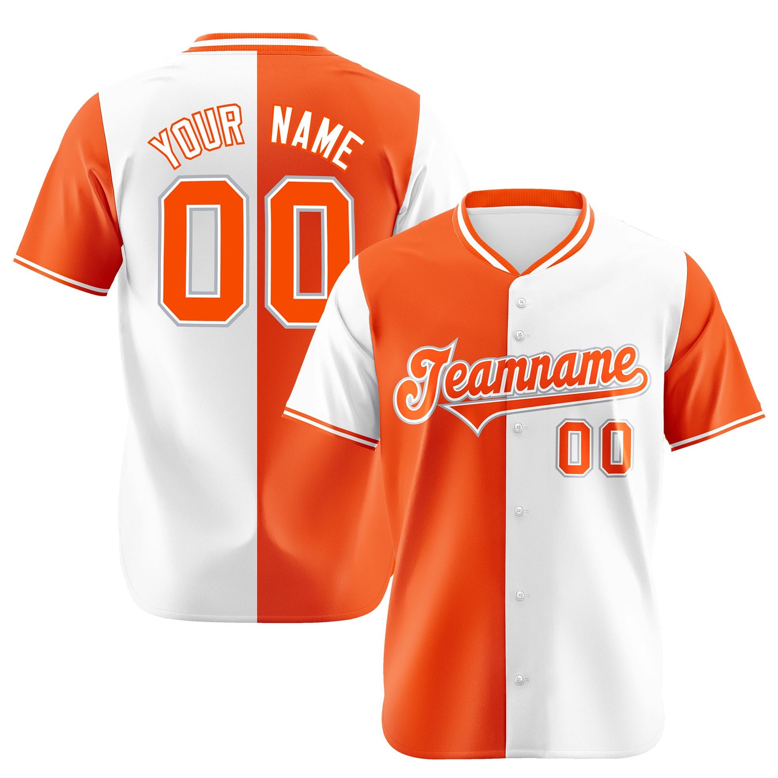 Custom Orange White Authentic Split Fashion Baseball Jersey