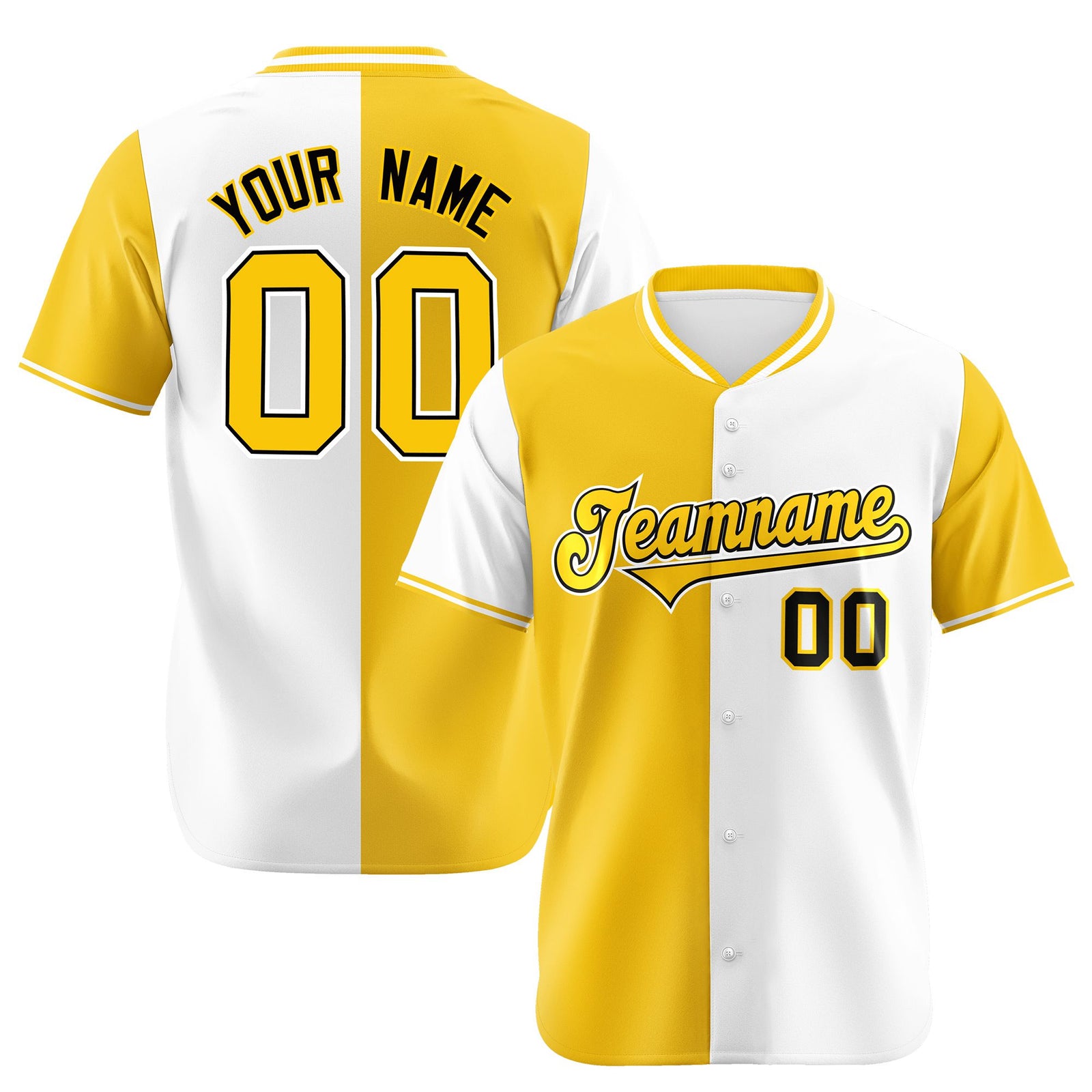 Custom Gold White Authentic Split Fashion Baseball Jersey