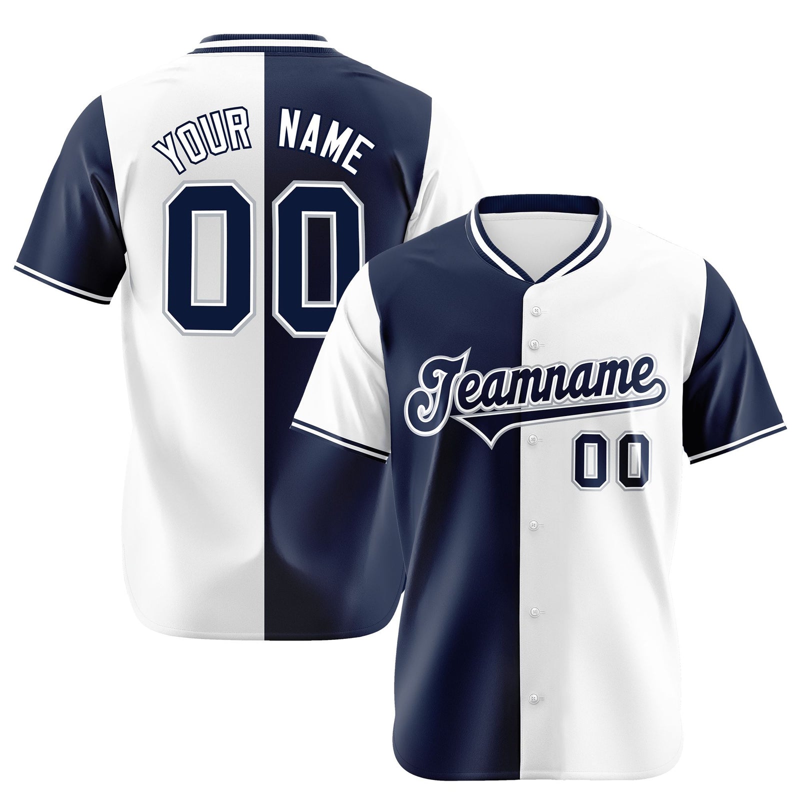Custom Navy White Authentic Split Fashion Baseball Jersey