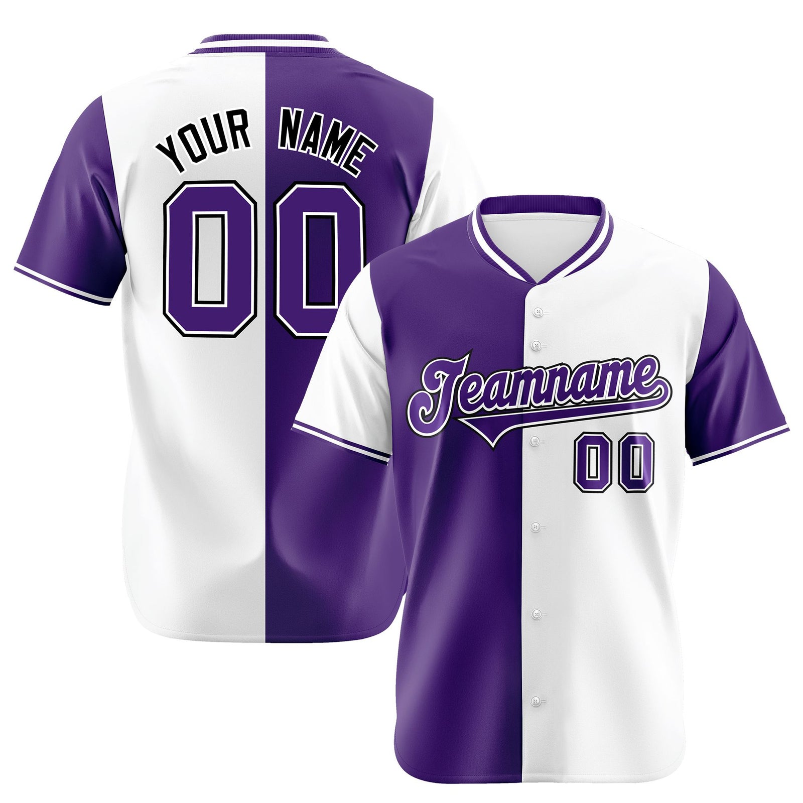 Custom Purple White Authentic Split Fashion Baseball Jersey