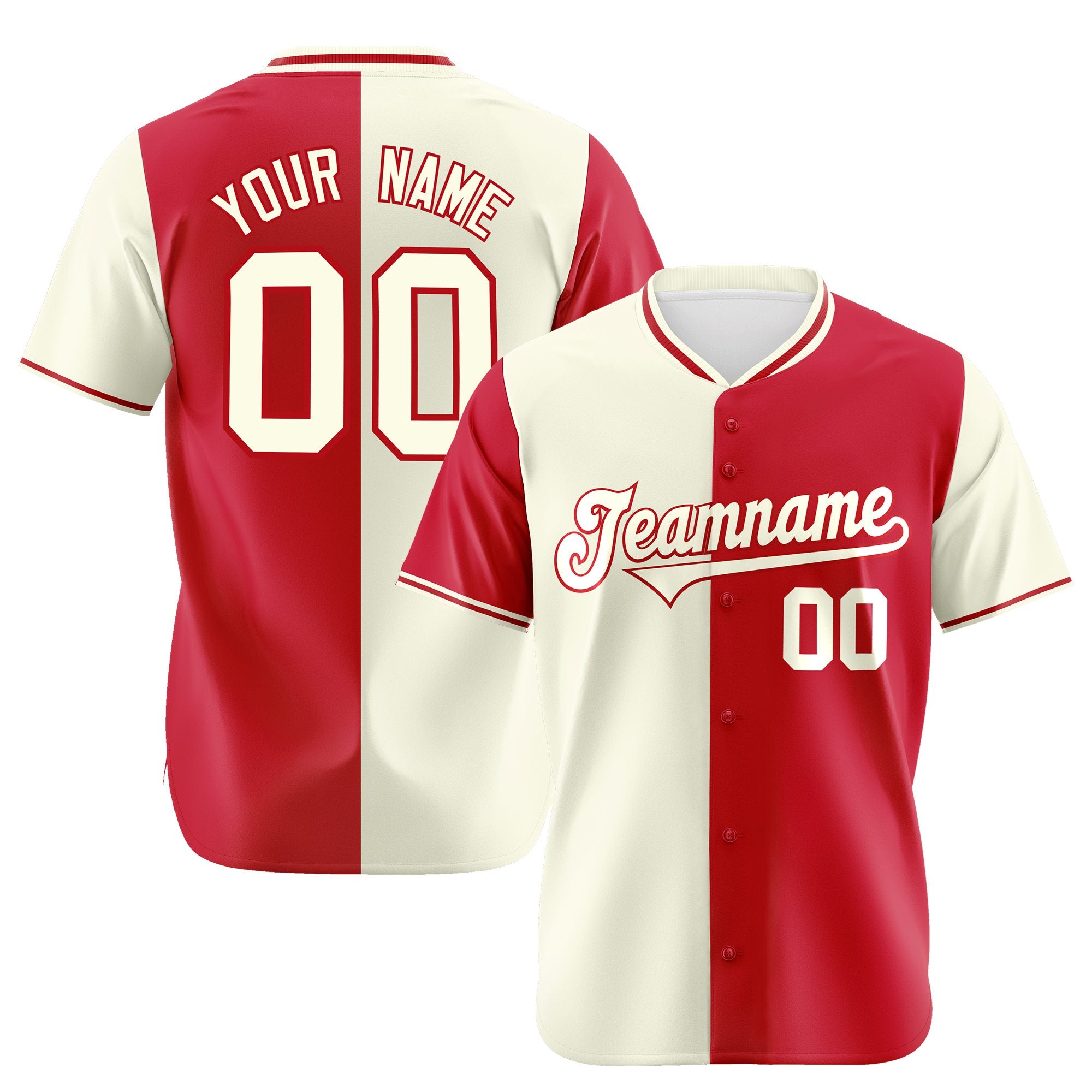 Custom Cream Red Authentic Split Fashion Baseball Jersey