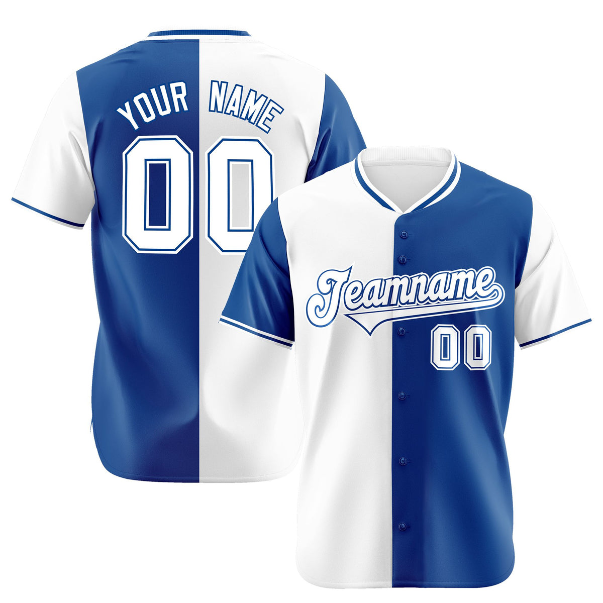 Custom White Royal Blue Authentic Split Fashion Baseball Jersey