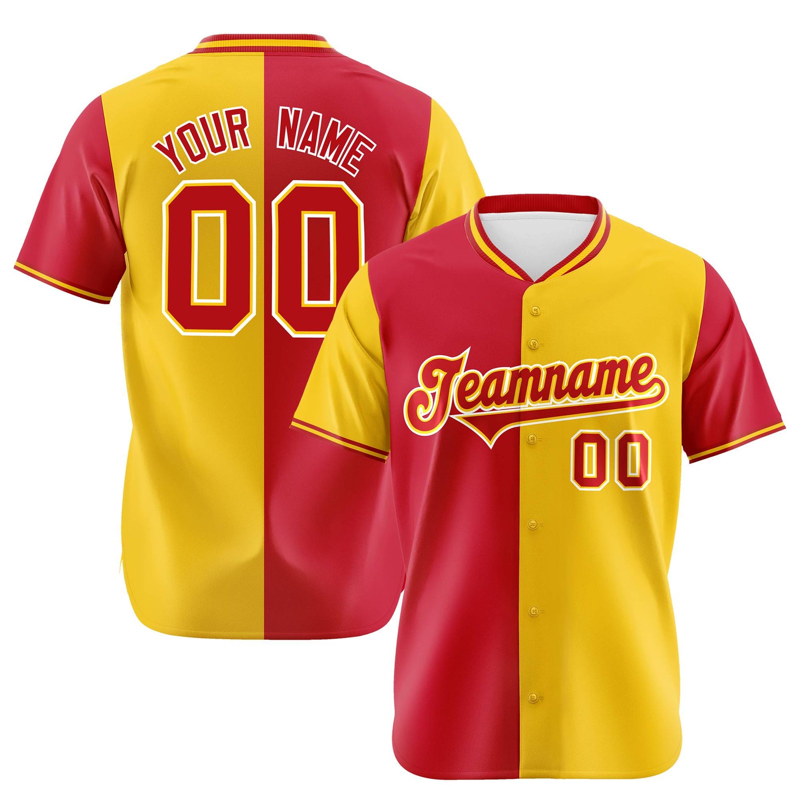 Custom Red Gold Authentic Split Fashion Baseball Jersey