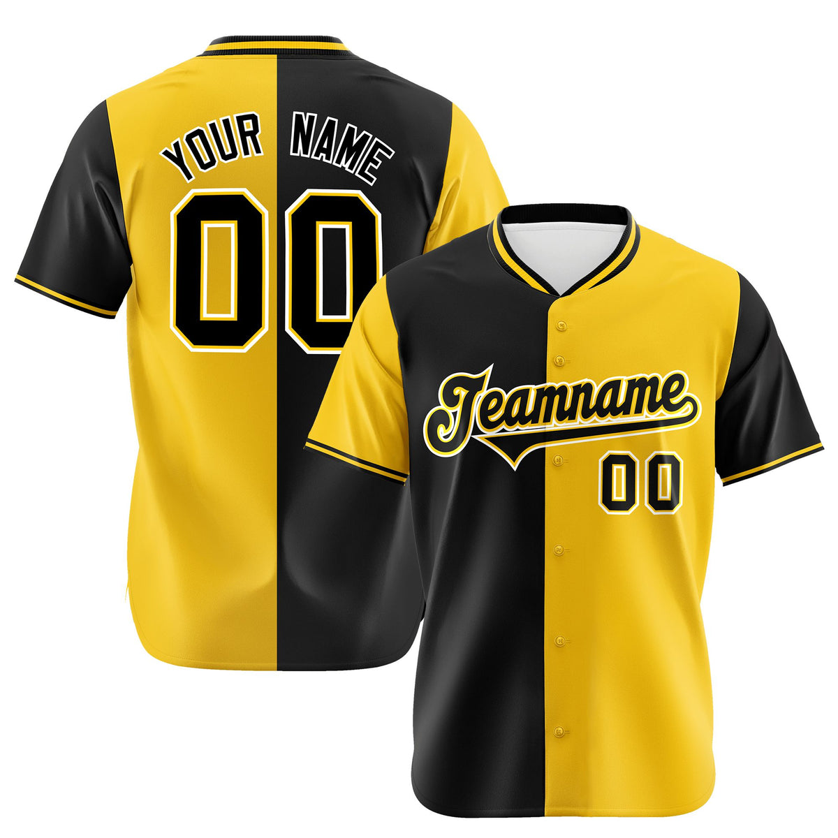 Custom Black Gold Authentic Split Fashion Baseball Jersey
