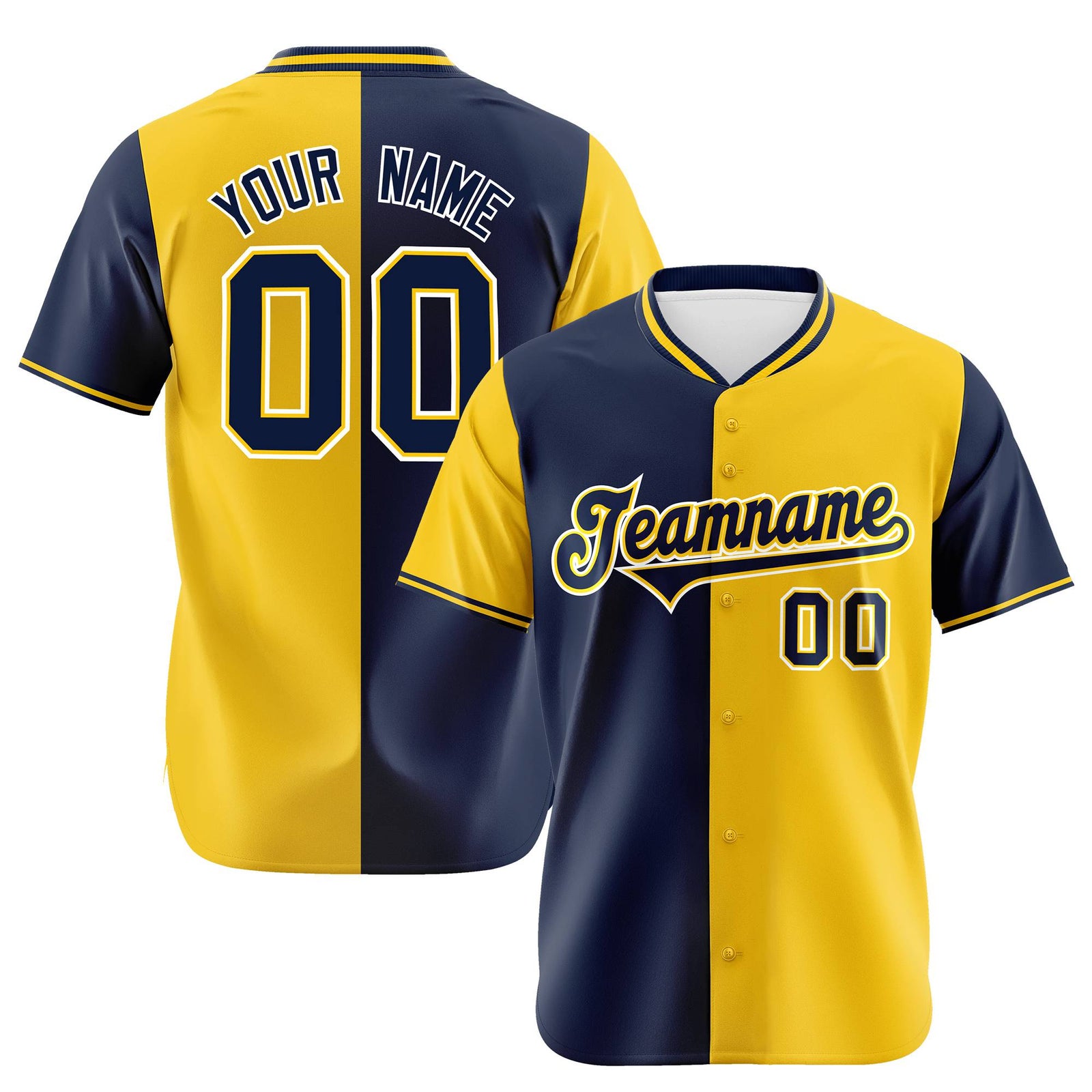 Custom Navy Gold Authentic Split Fashion Baseball Jersey