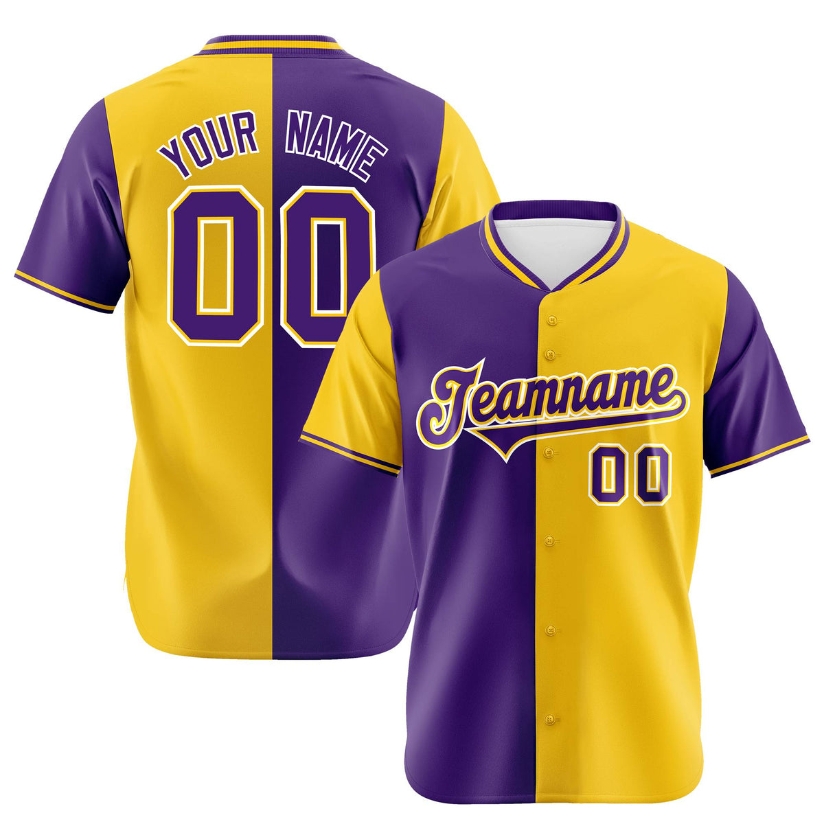 Custom Purple Gold Authentic Split Fashion Baseball Jersey