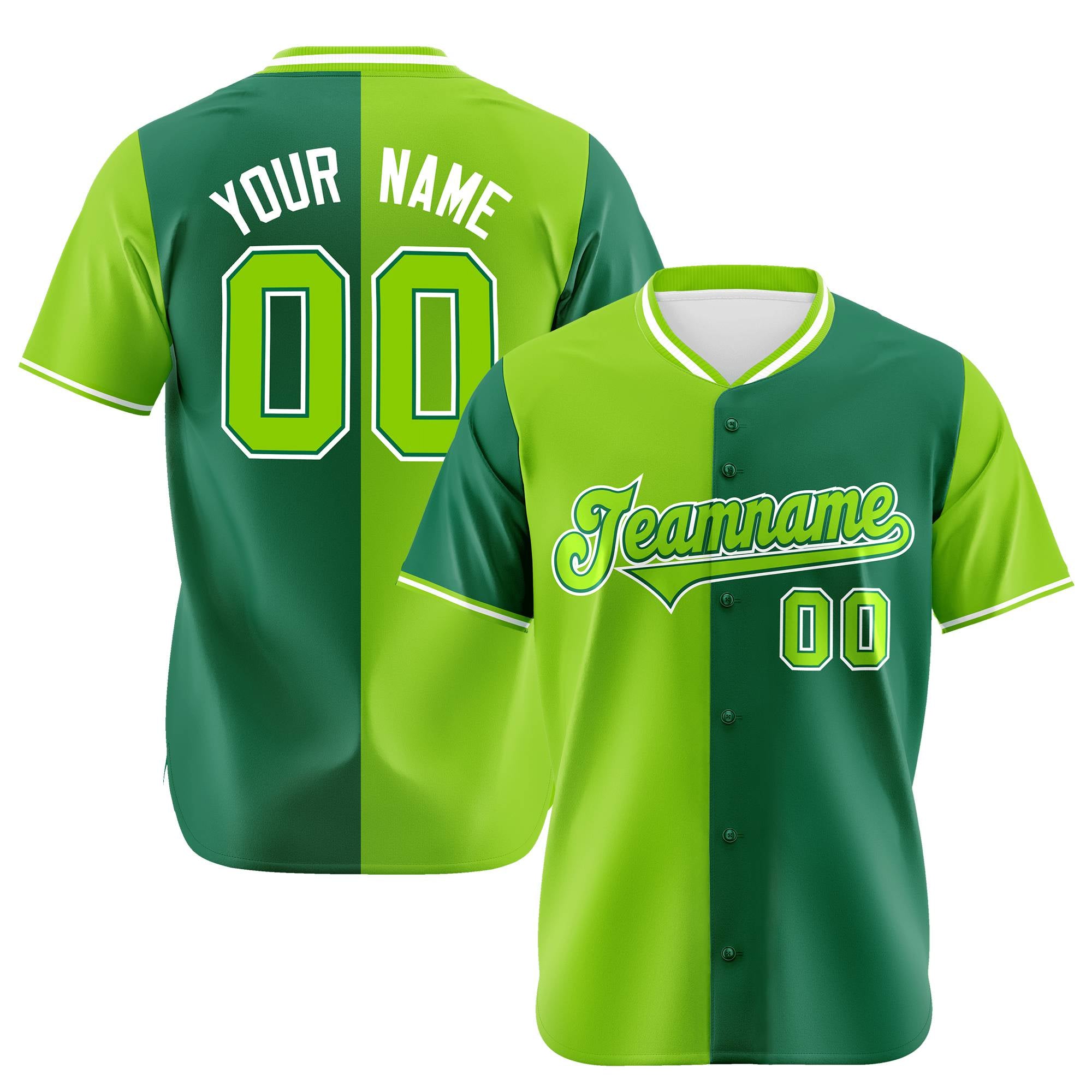 Custom Neon Green-Kelly Green Authentic Split Fashion Baseball Jersey