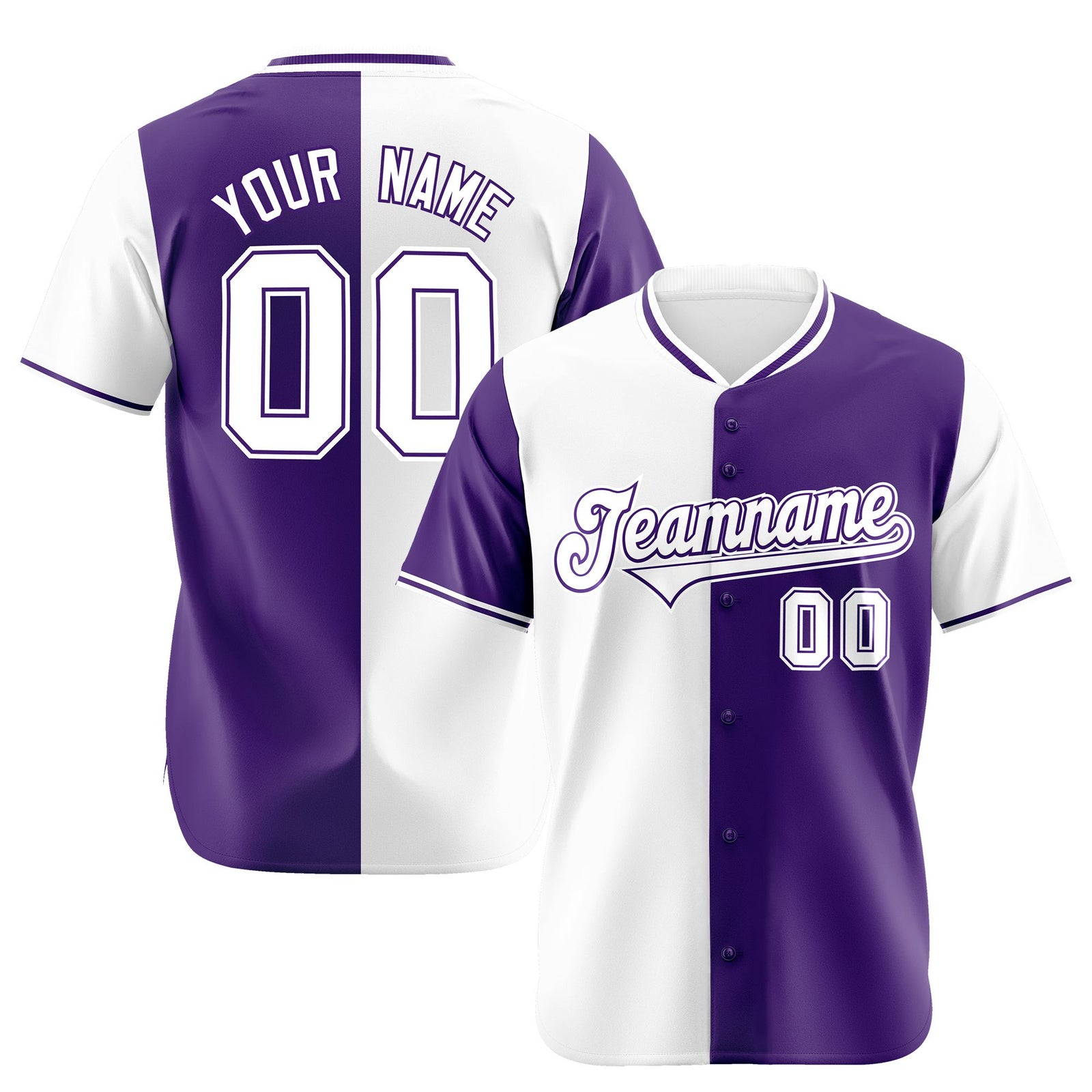 Custom White Purple Authentic Split Fashion Baseball Jersey