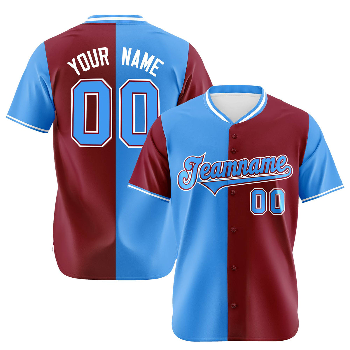 Custom Powder Blue Crimson Authentic Split Fashion Baseball Jersey